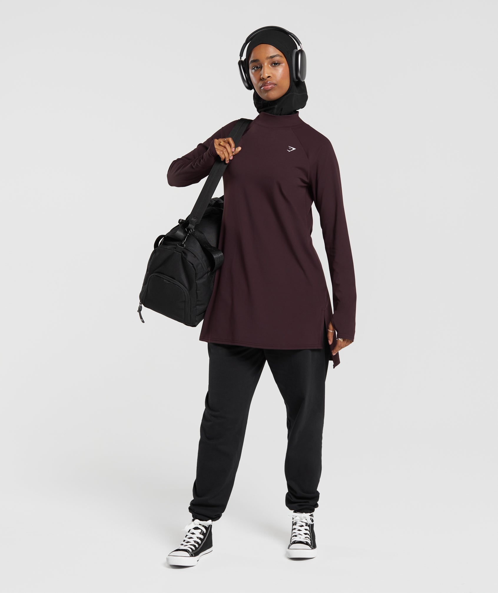 Long Line Long Sleeve Top in Plum Brown - view 4