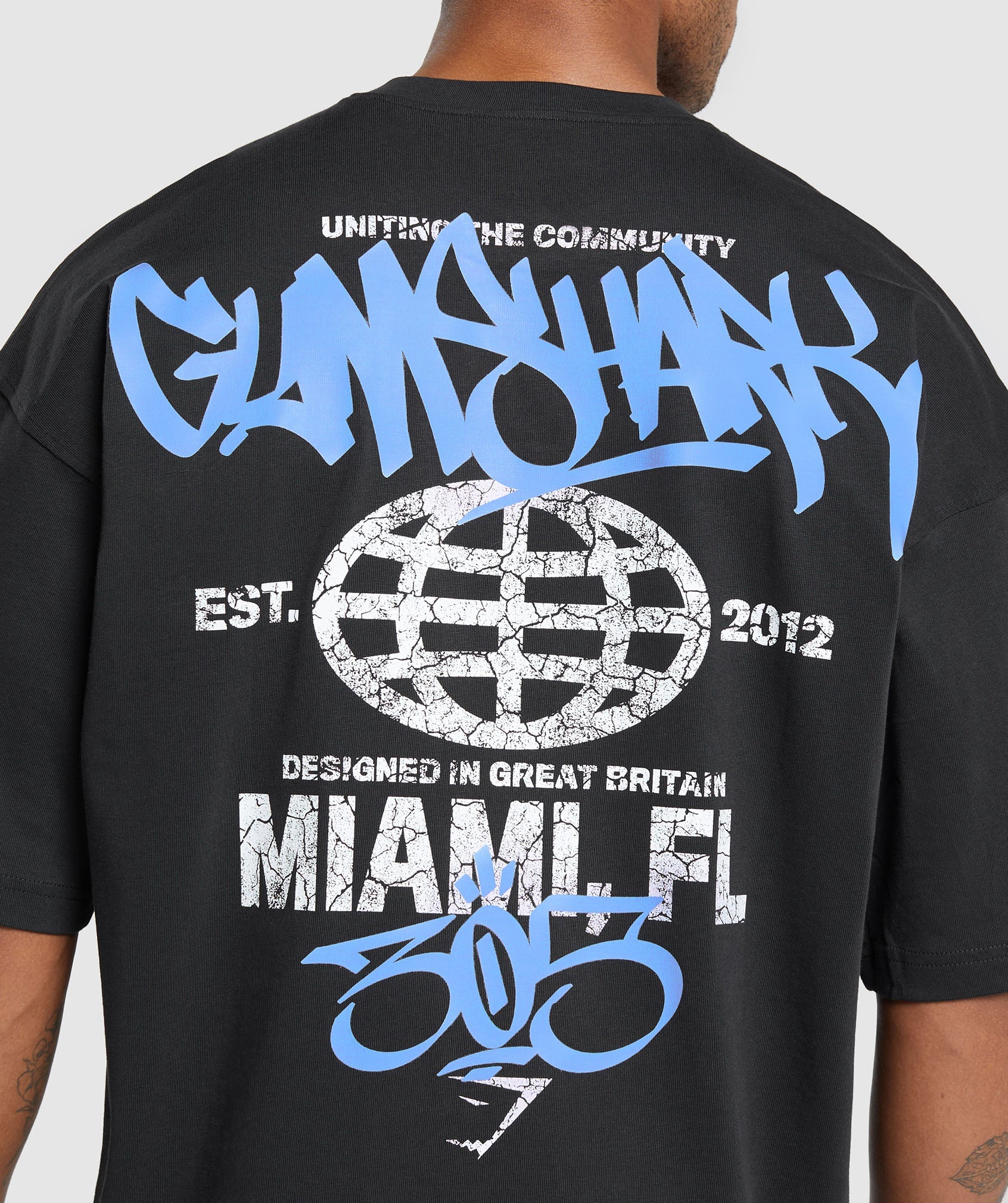 Gymshark Miami Graphic T-Shirt - Black/Lats Blue