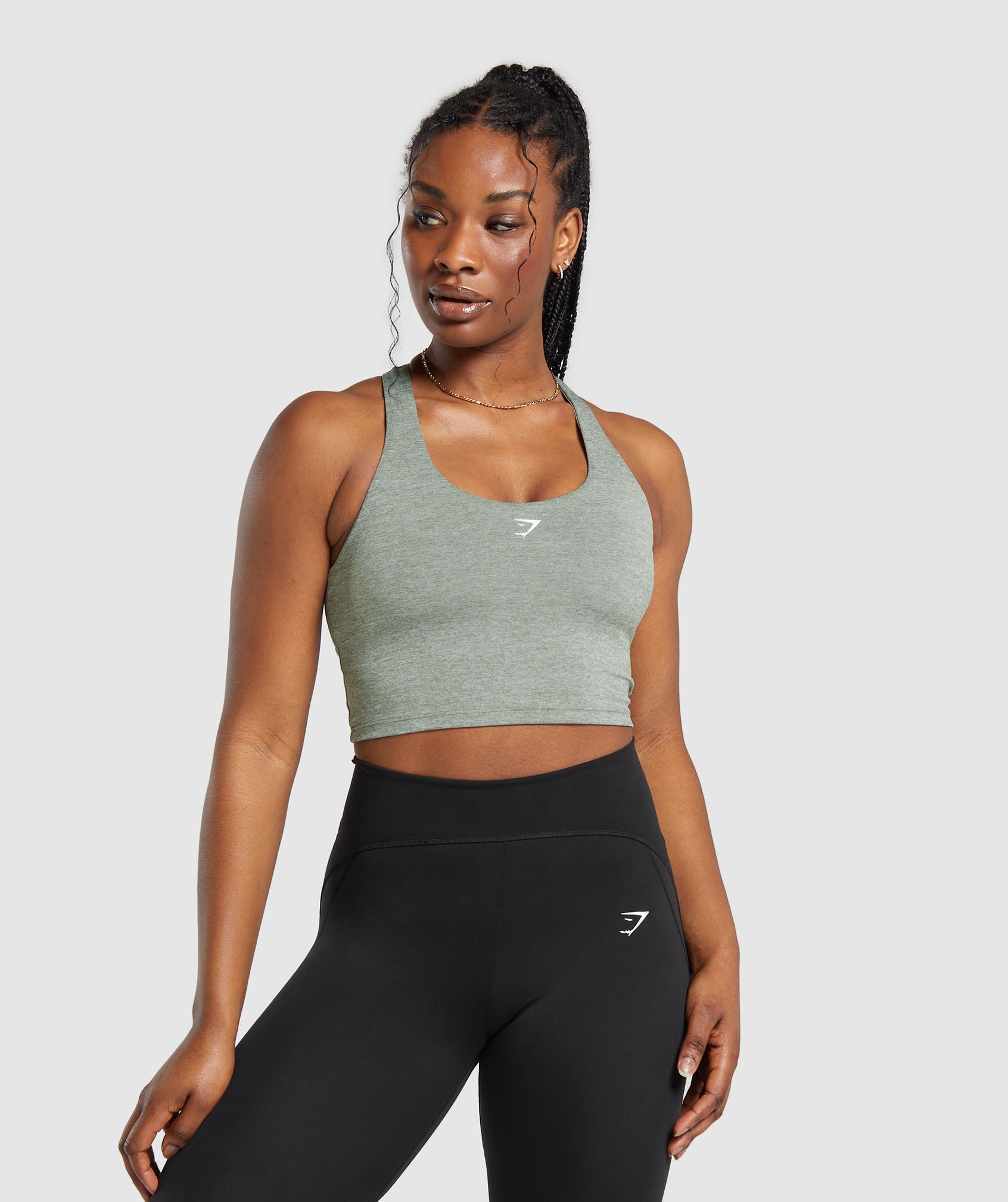 Marl Racer Shelf Crop Tank in Unit Green/Undyed Marl