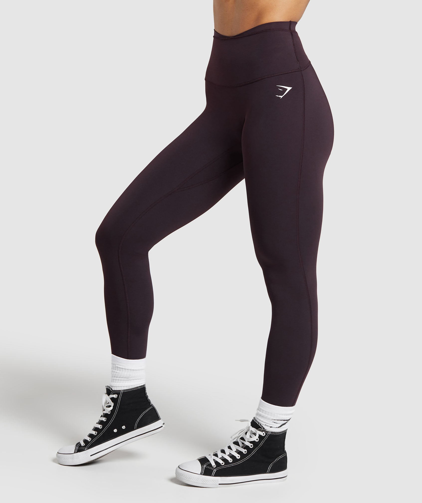 Mesh Waistband Leggings in Plum Brown - view 3