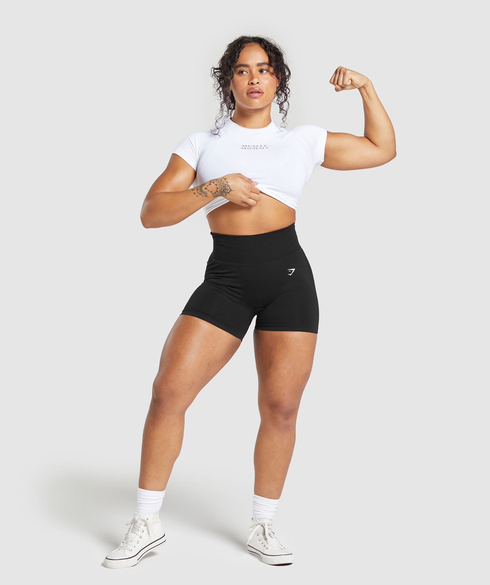 Muscle Mommy Graphic Seamless Tee in White - view 4