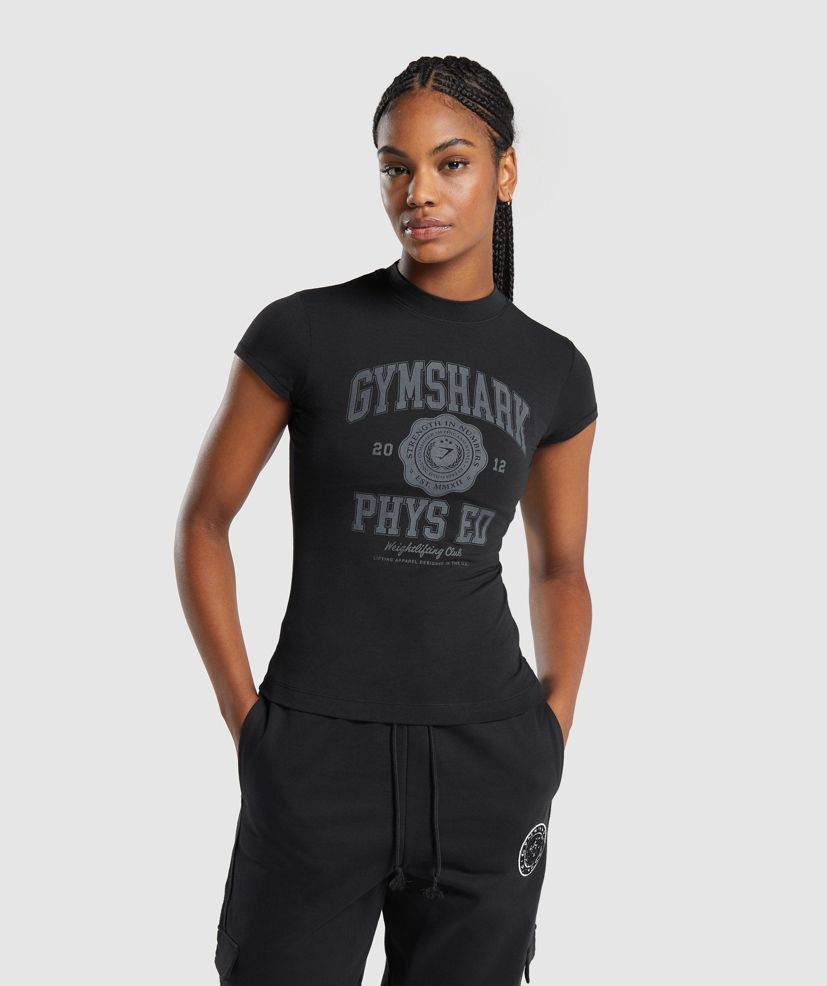 Phys Ed Graphic Body Fit T-Shirt in Black - view 1