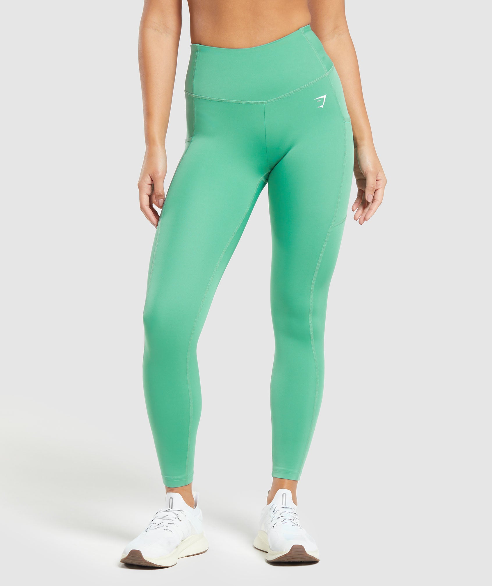 Gymshark Womens Gray Fit Seamless Leggings With Green Waistband