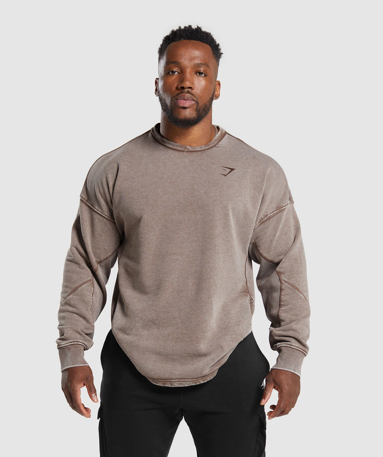 Gymshark Power Washed Crew - Cement Brown | Gymshark