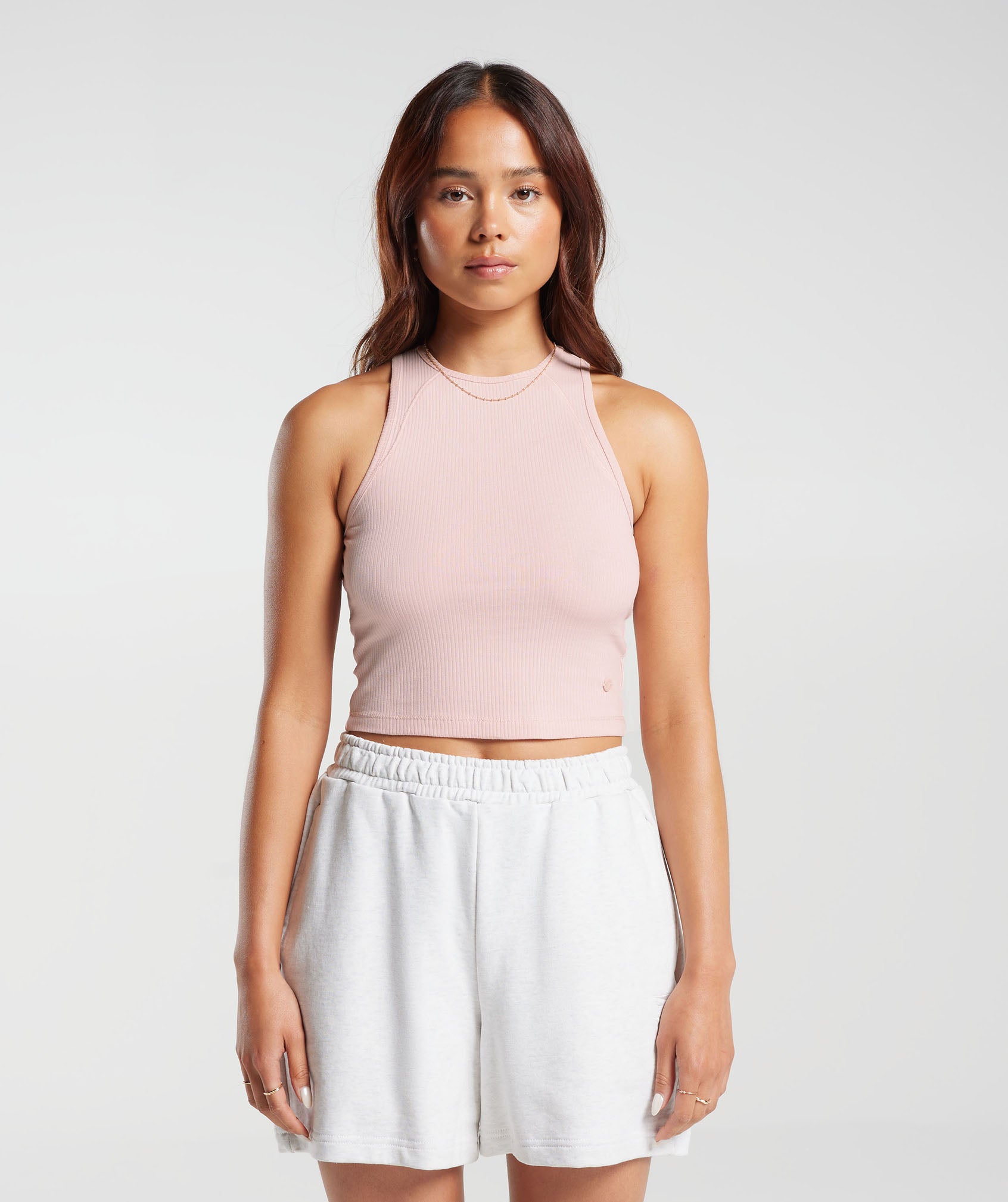 Cotton Rib Midi Tank in Misty Pink