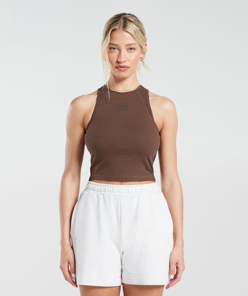 Gymshark Cotton Rib Midi Tank - Brown | Gymshark