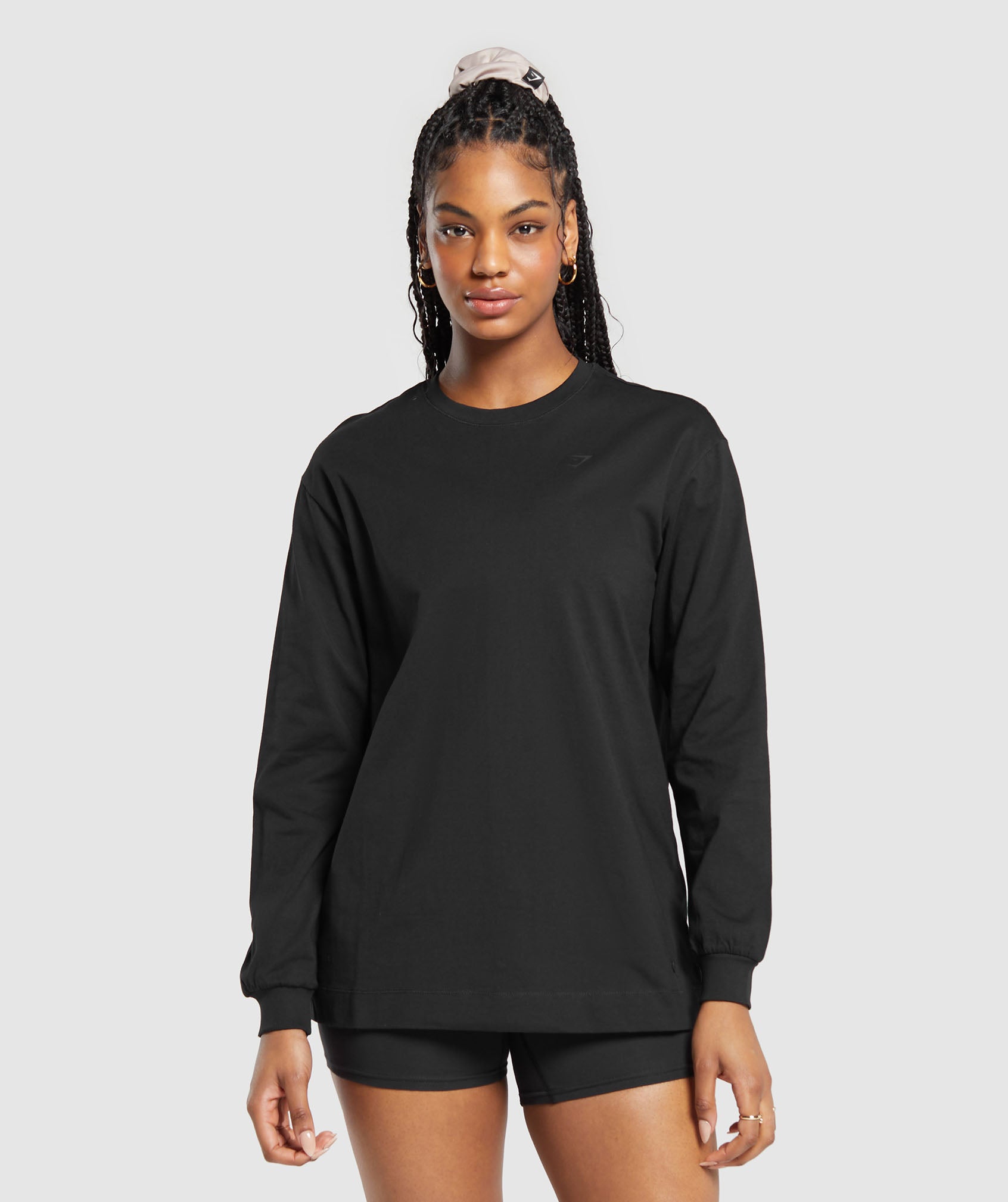 Cotton Oversized Long Sleeve Top in Black