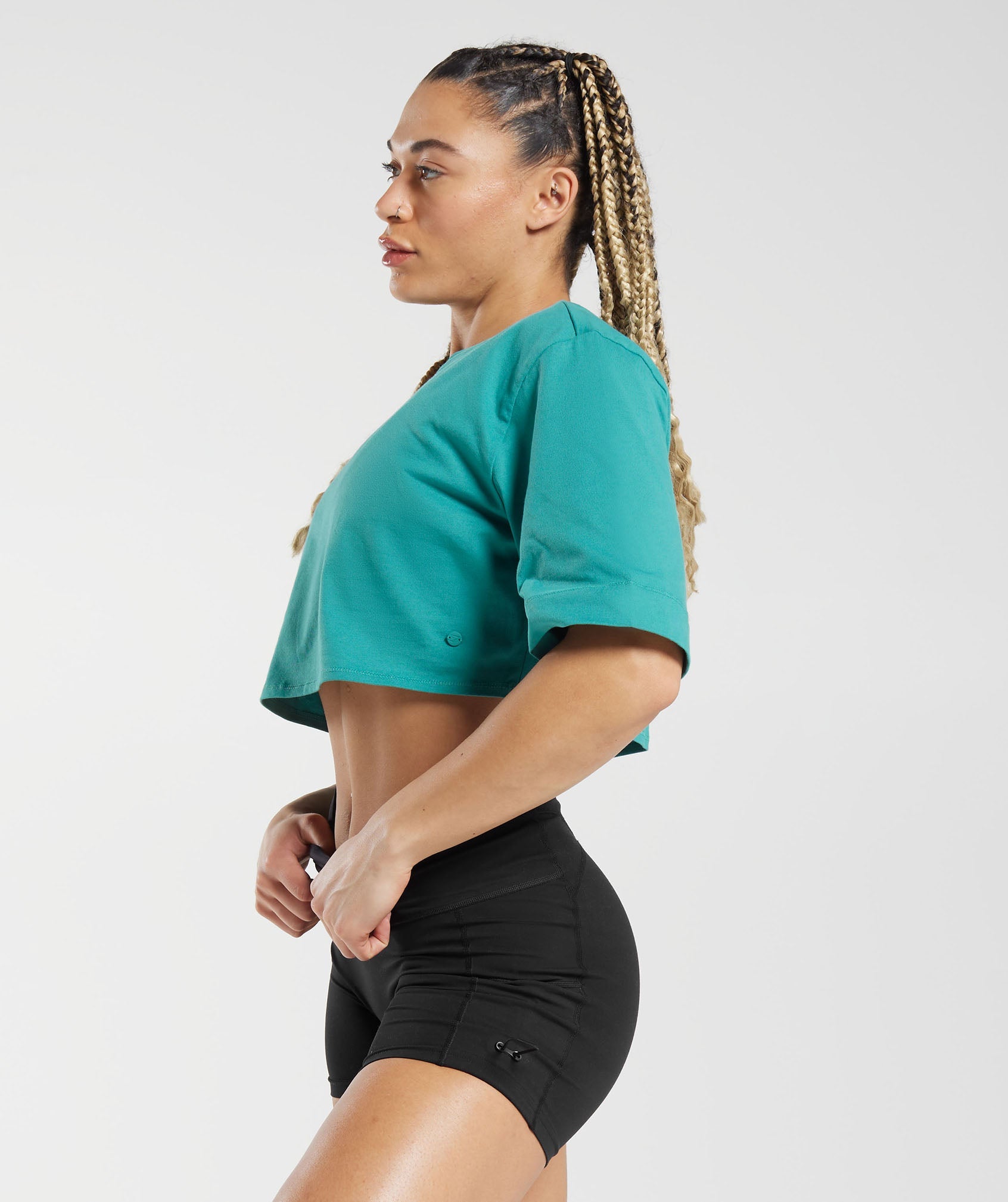 Cotton Boxy Crop Top in Jewel Green - view 2