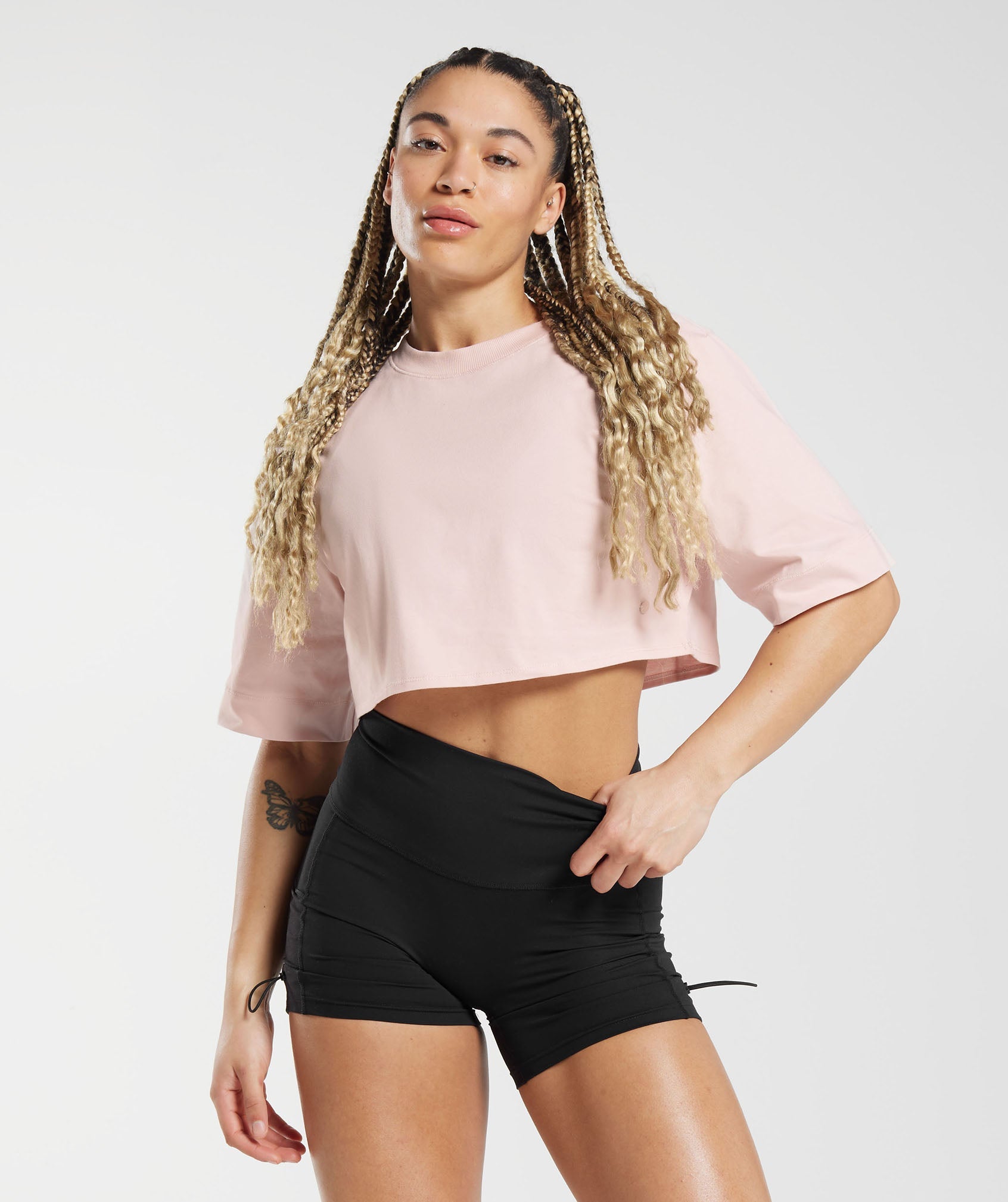 Cotton Boxy Crop Top in Misty Pink - view 1