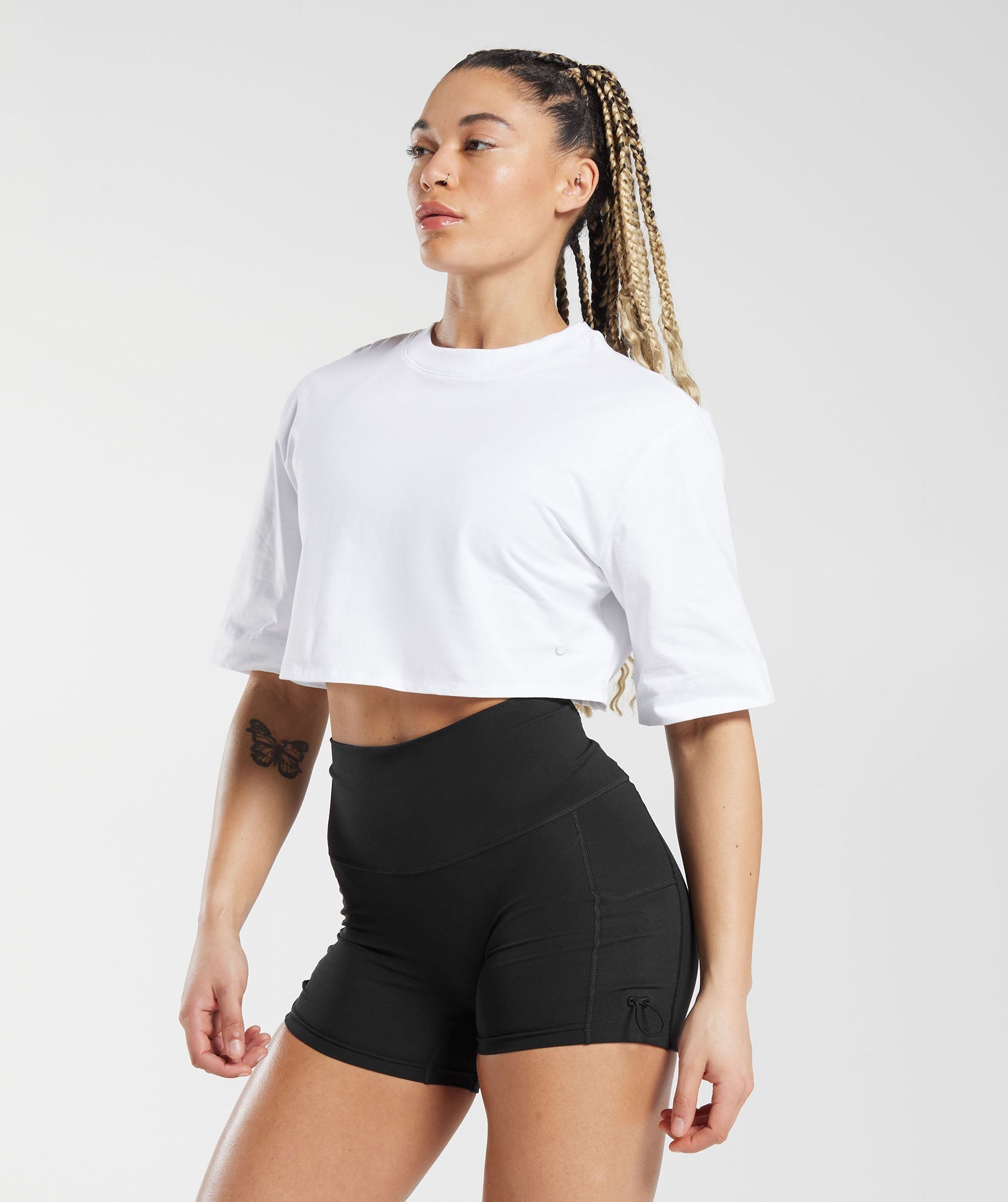 Cotton Boxy Crop Top in White - view 3