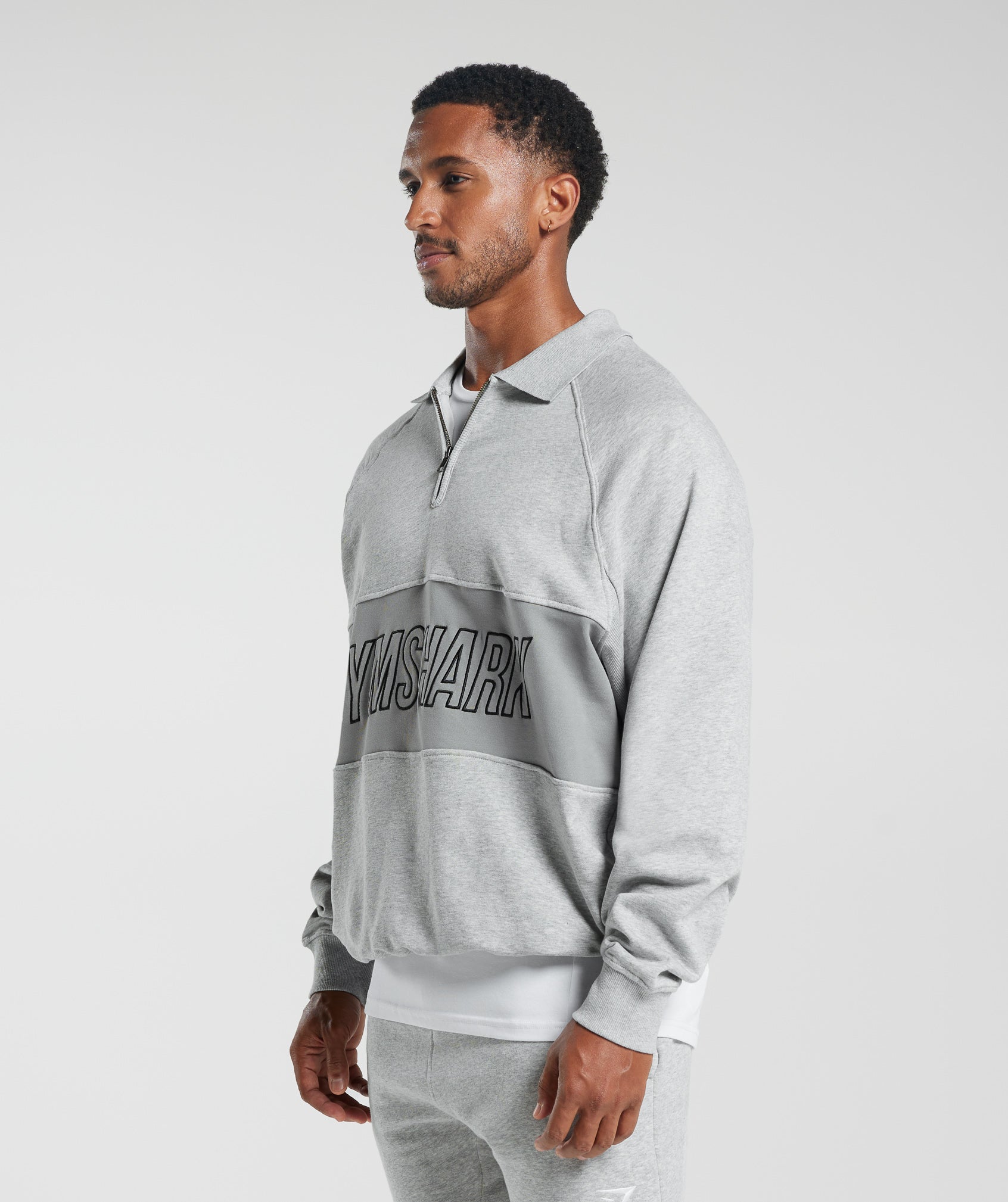 Rest Day Essentials Sweatshirt Polo in Light Grey Core Marl/Smokey Grey - view 3
