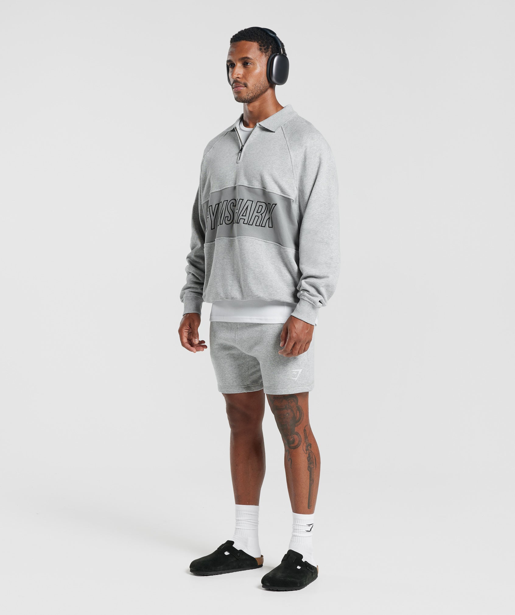 Rest Day Essentials Sweatshirt Polo in Light Grey Core Marl/Smokey Grey - view 4