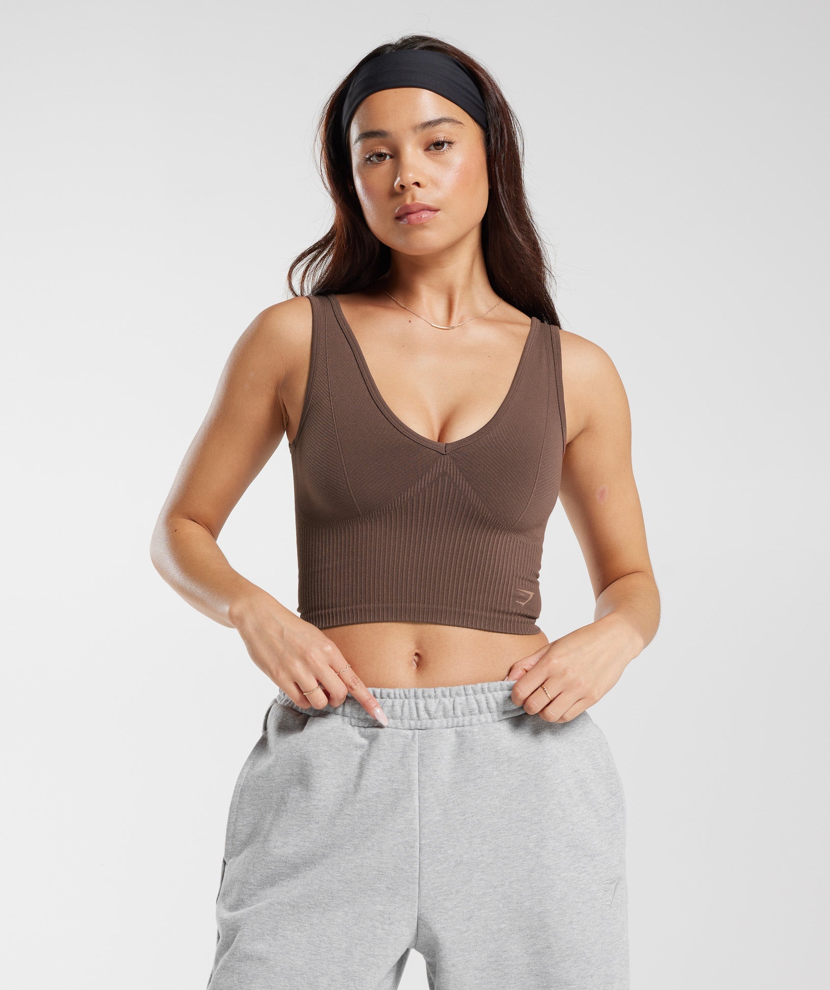 Gymshark Strappy Crop Cami Tank - Plum Brown