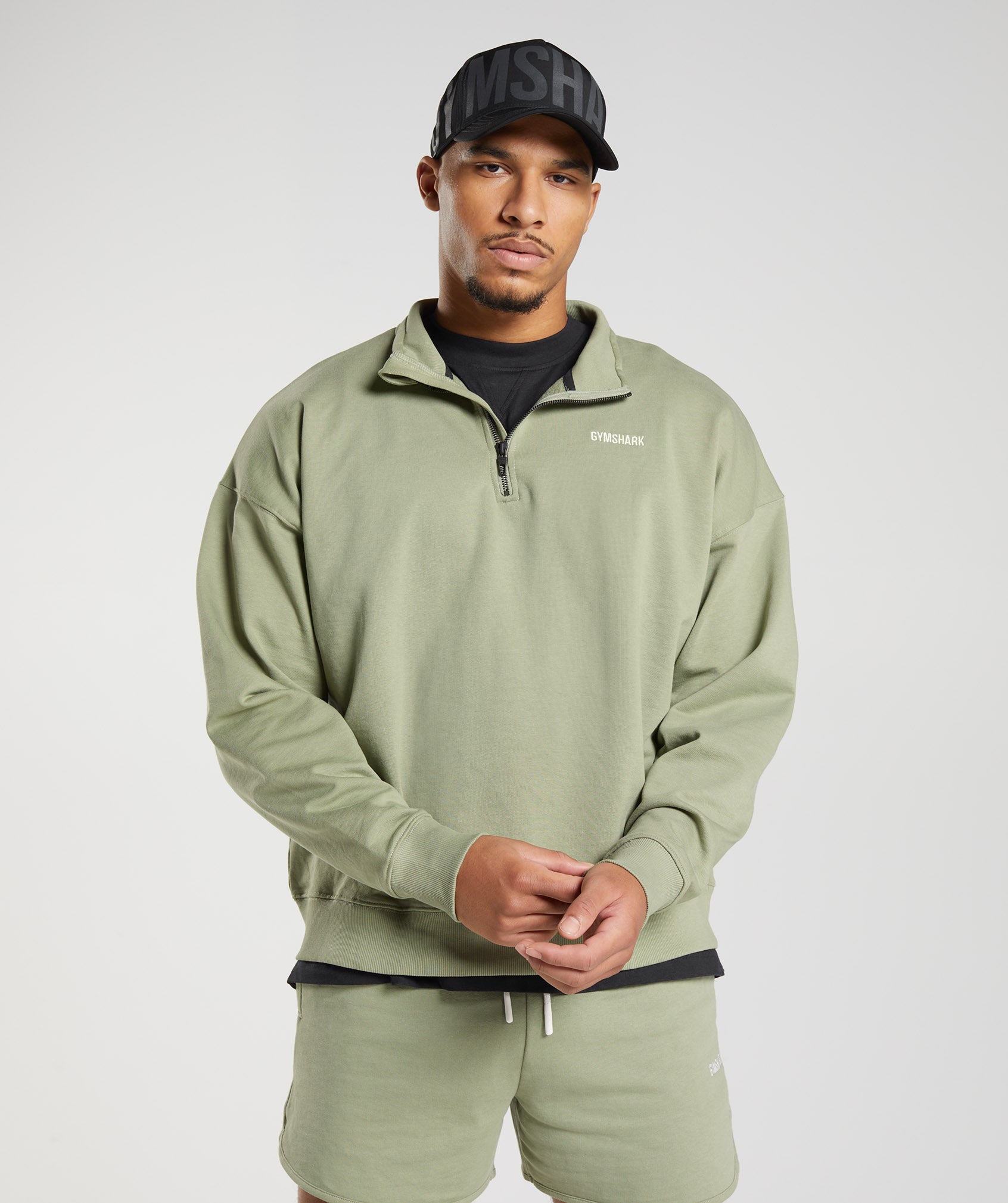 Rest Day Sweats 1/4 Zip in Sage Green - view 2