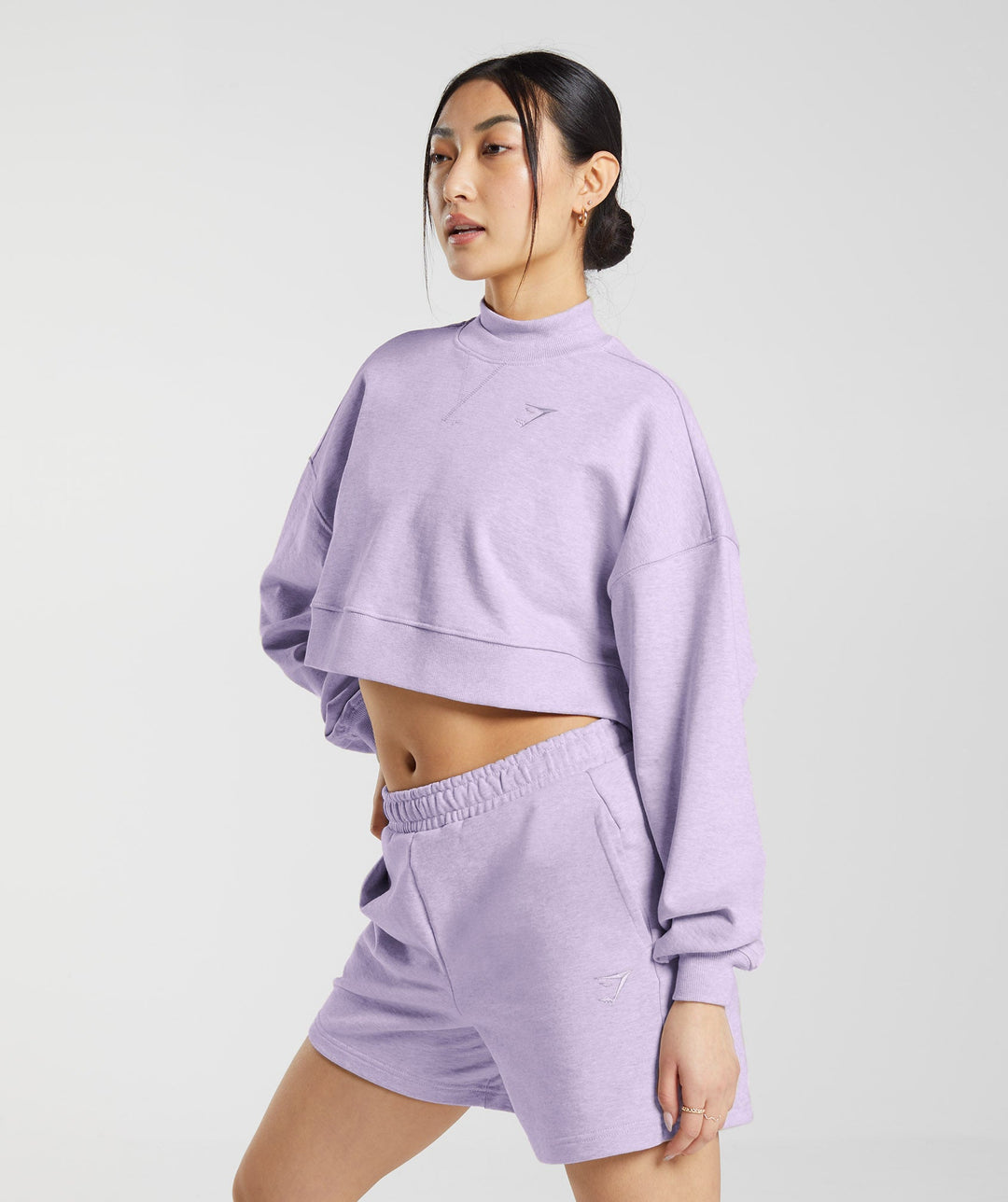 Gymshark Rest Day Sweats Cropped Pullover - Aura Lilac Marl | Gymshark
