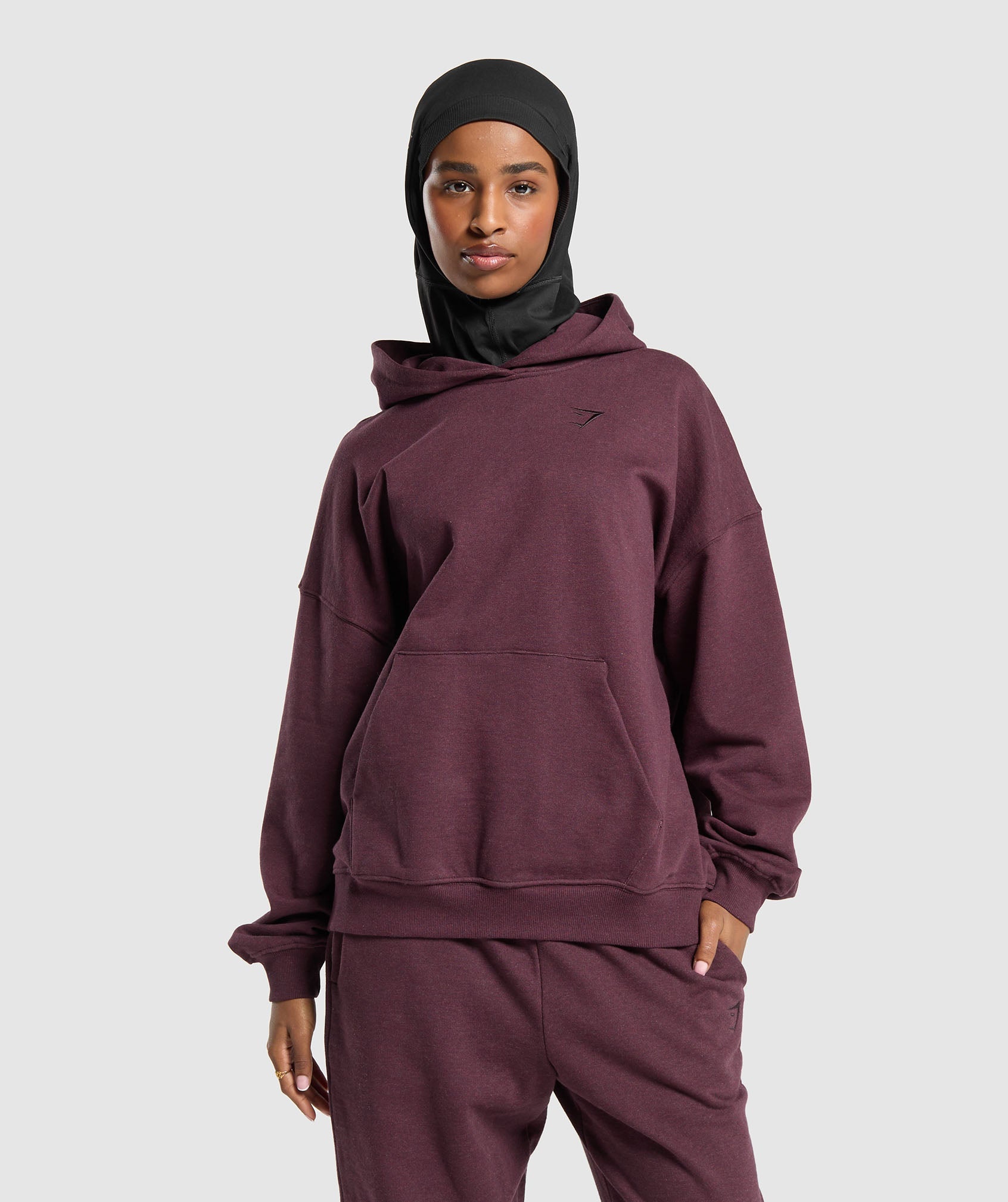 Rest Day Sweats Hoodie in Deep Plum Marl - view 2