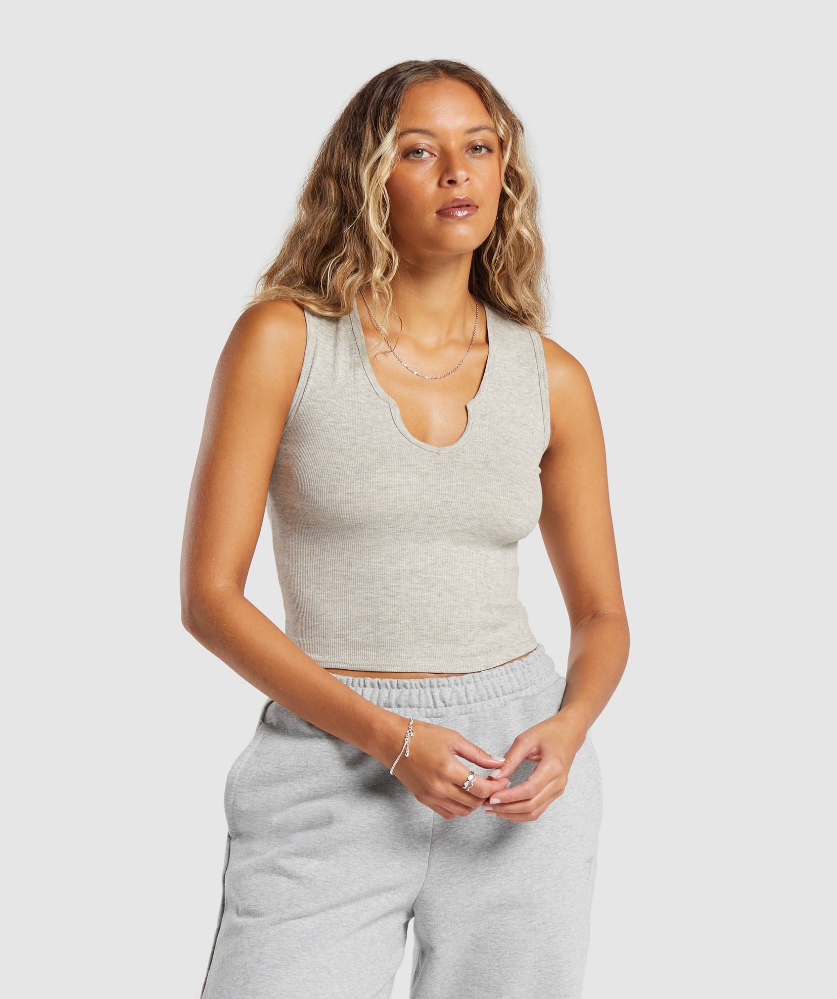 Rib Tank in Stone Grey Marl