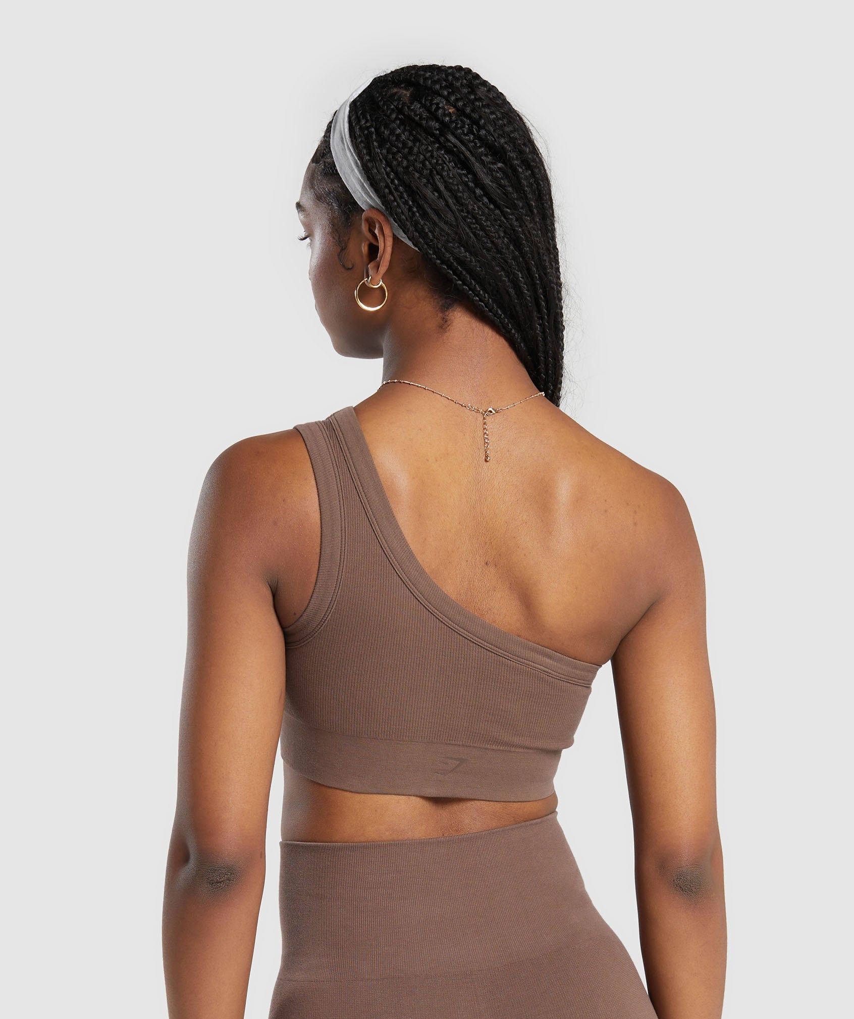 Gymshark Ribbed Cotton Seamless One Shoulder Bra - Soft Brown