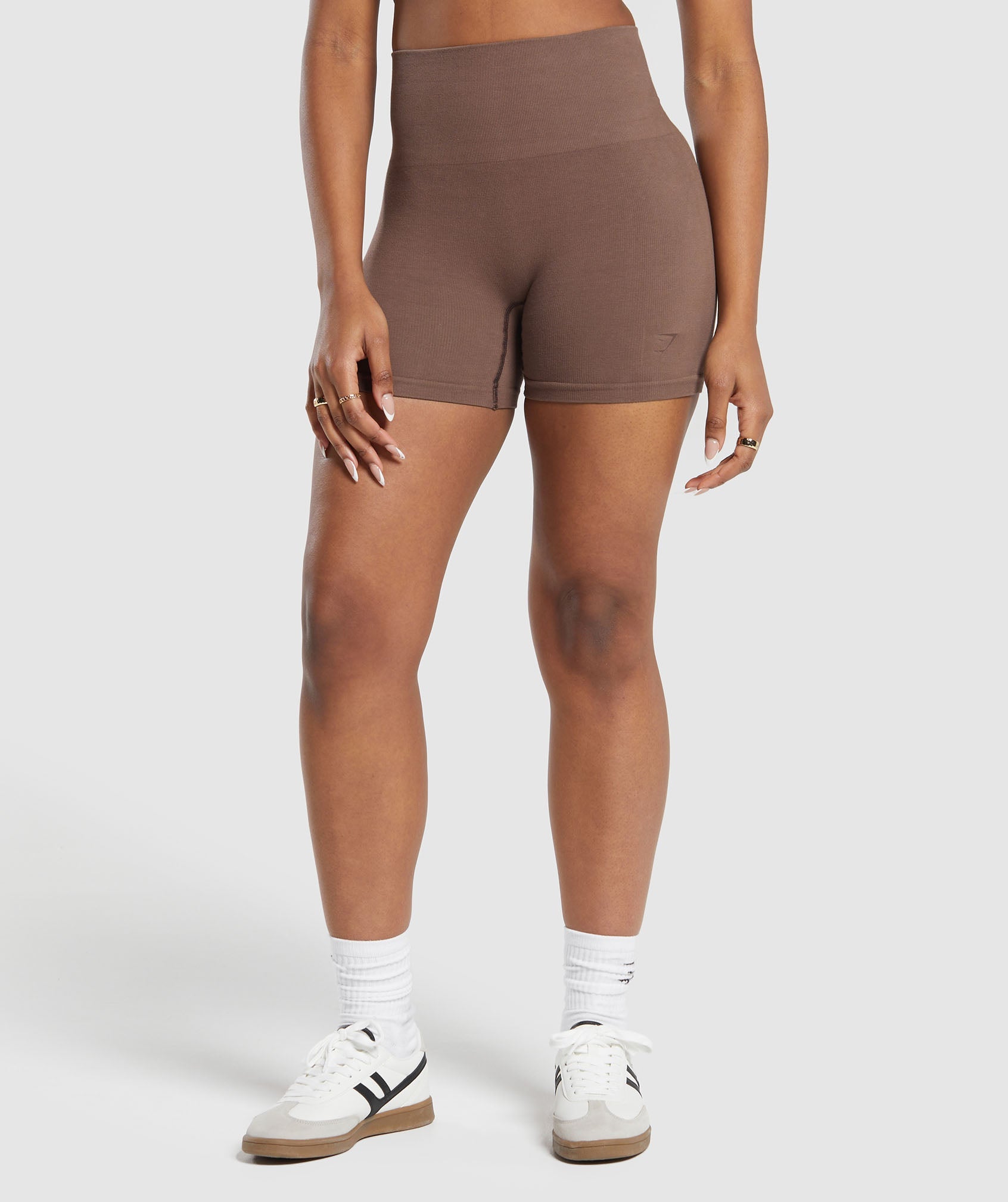 Ribbed Cotton Seamless Shorts in Soft Brown - view 1