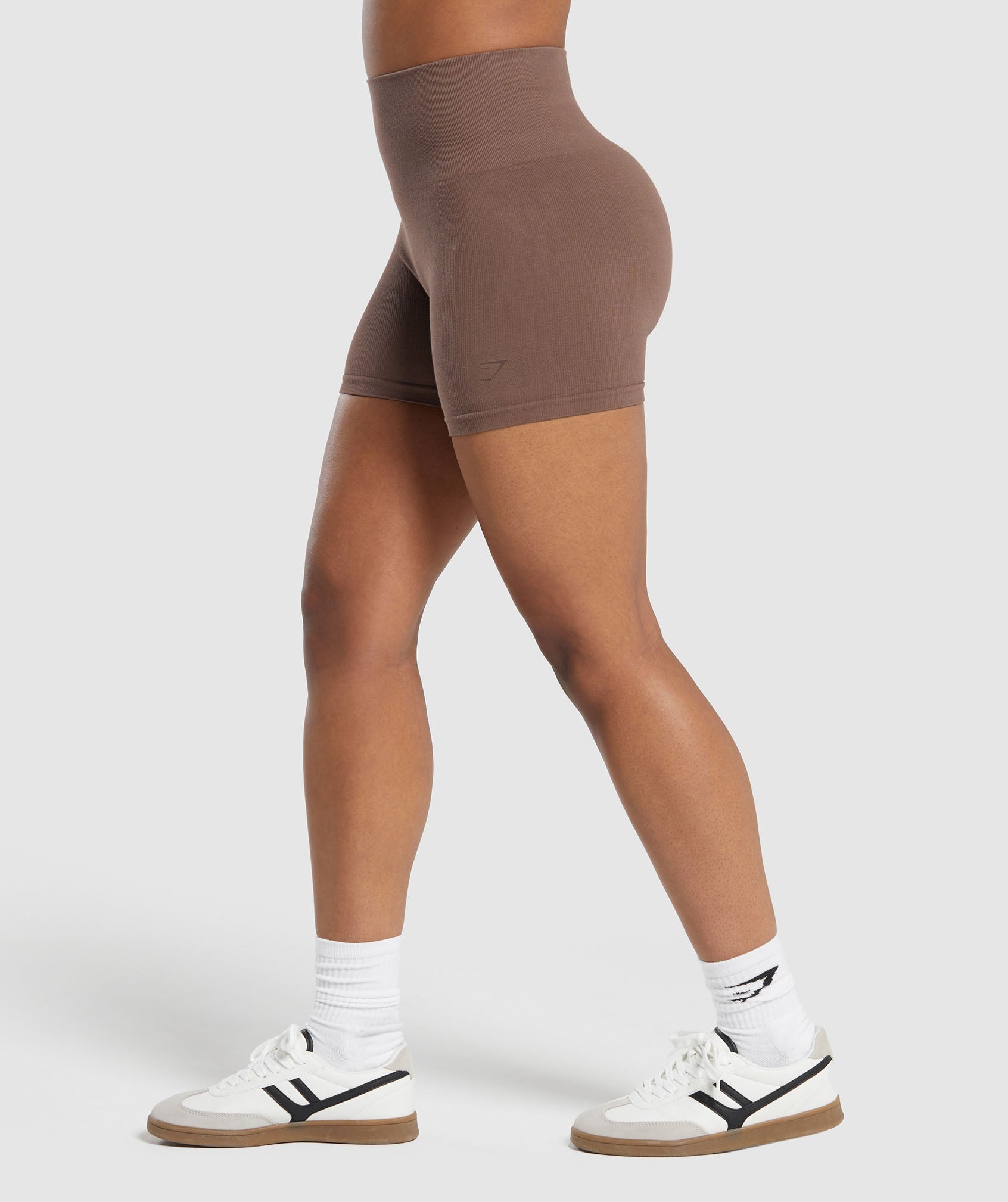 Ribbed Cotton Seamless Shorts in Soft Brown - view 3