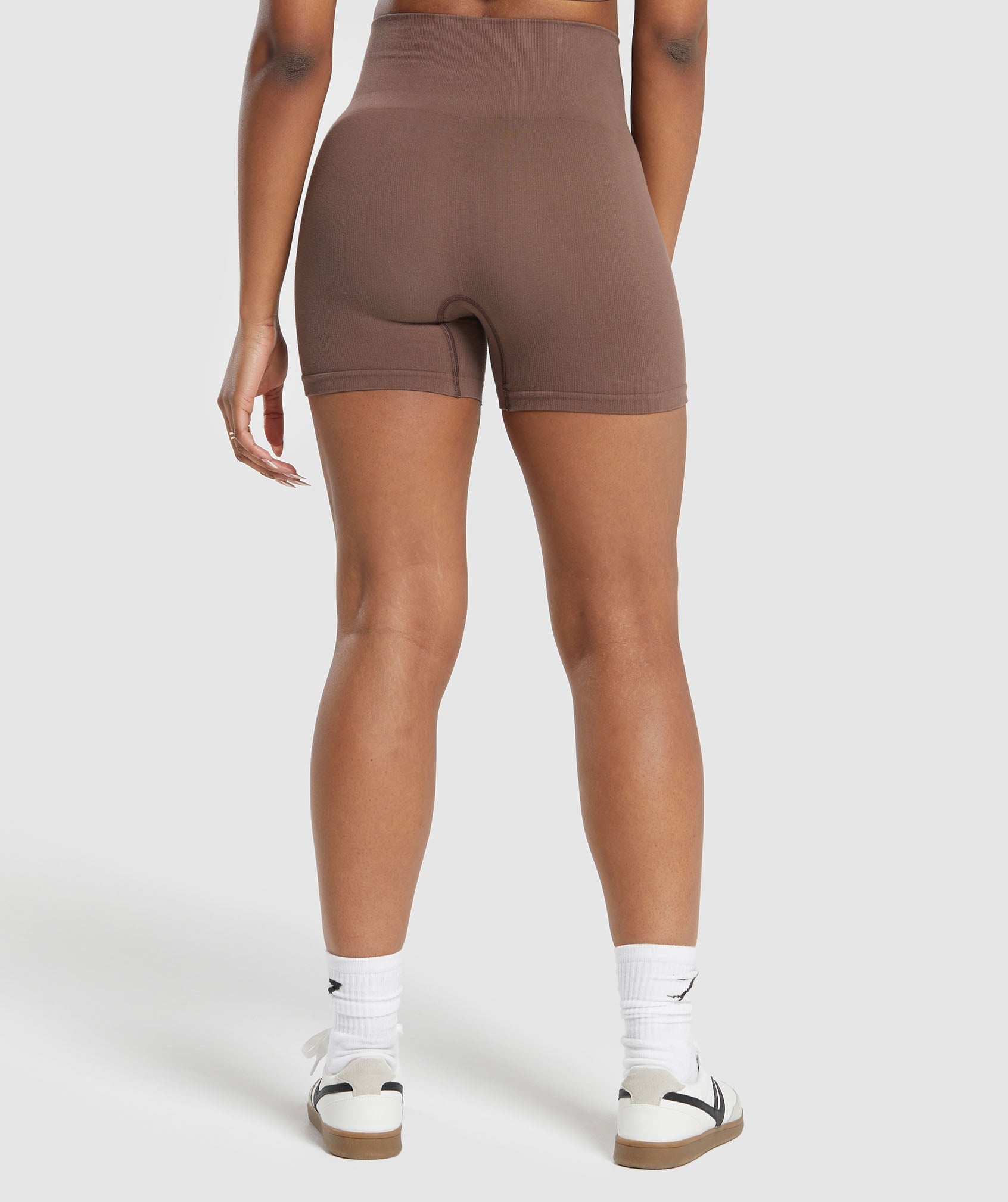 Ribbed Cotton Seamless Shorts in Soft Brown - view 2