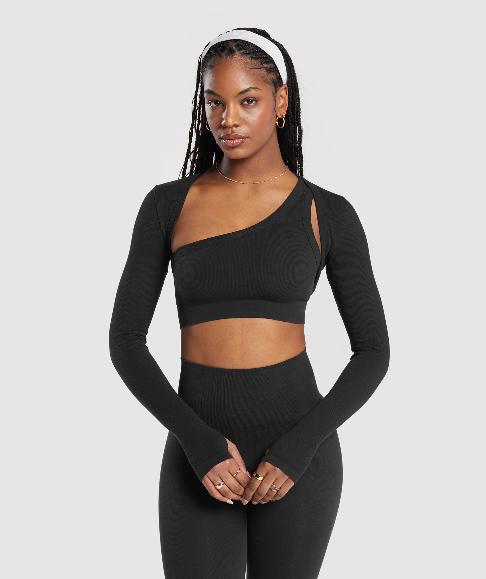 Gymshark Womens Medium Black Adapt Marl Seamless Long Sleeve Crop Top NWT