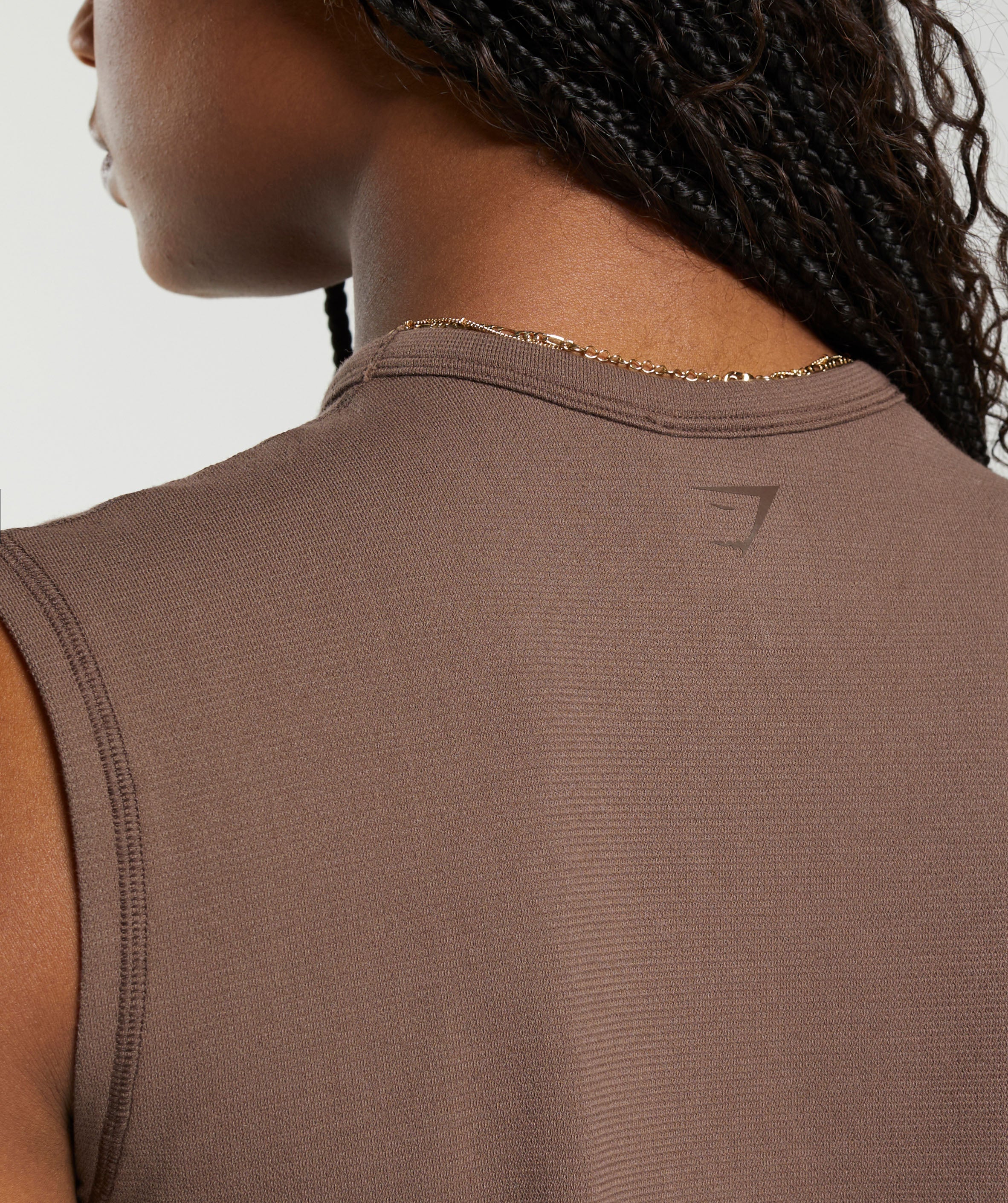 Ribbed Cotton Seamless Tank in Soft Brown - view 6