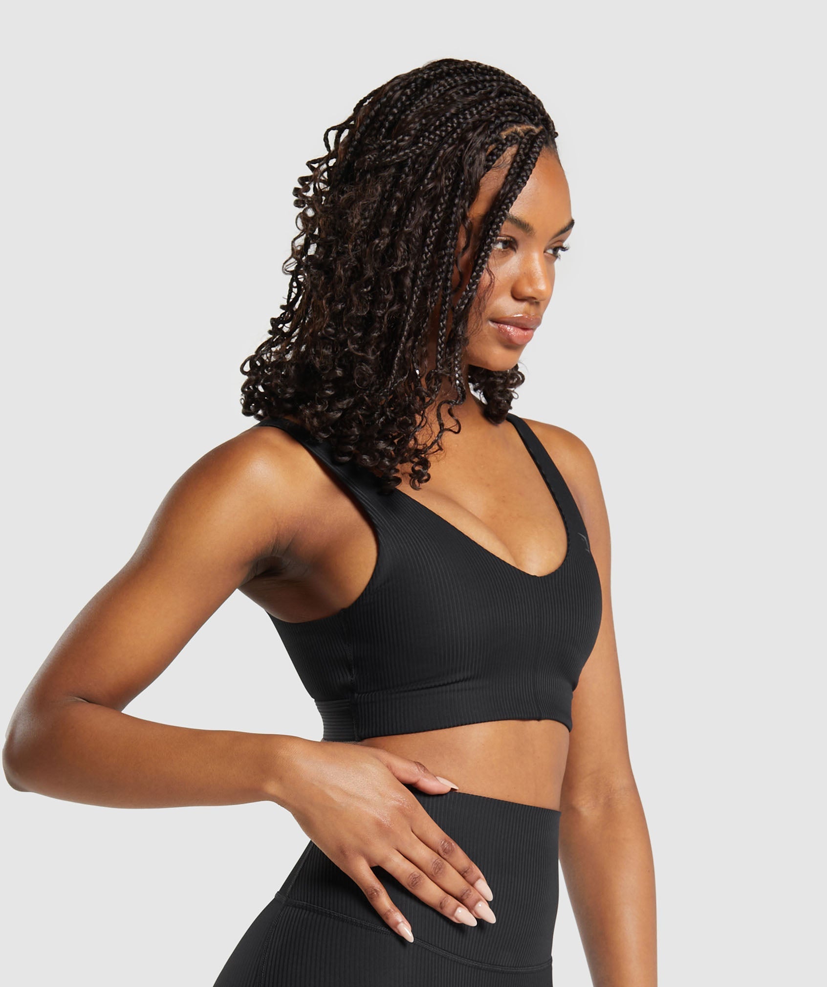 Ribbed Sports Bra in Black - view 3