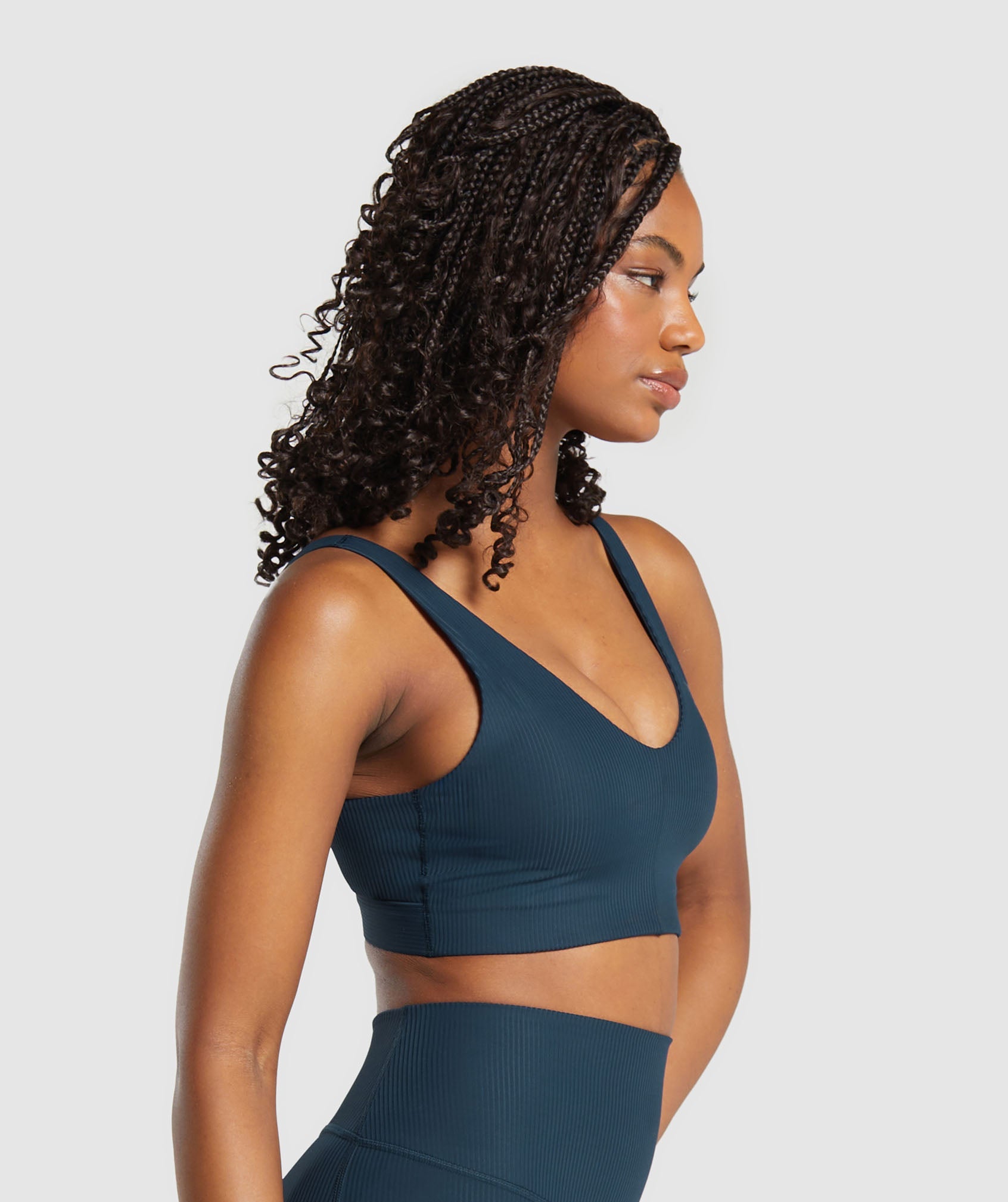 C9 Airwear Blue Ribbed Sports Bra For Women (M)