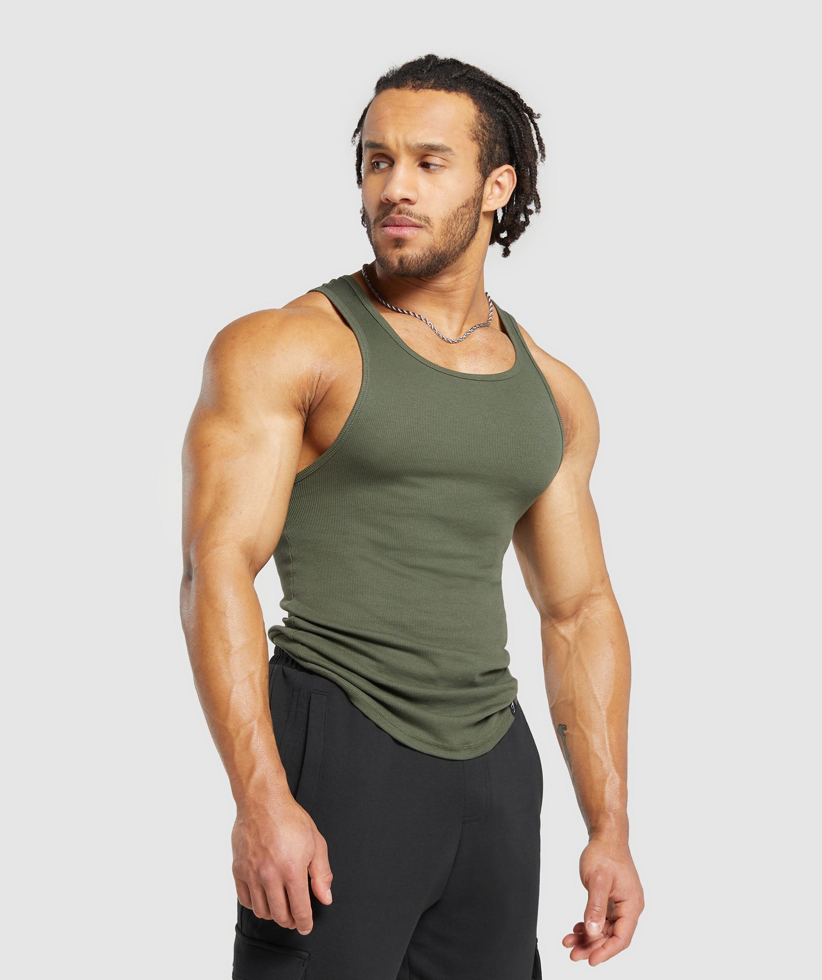 Ribbed Tank 3 Pack in Core Olive/Slate Teal/Burgundy Brown - view 3