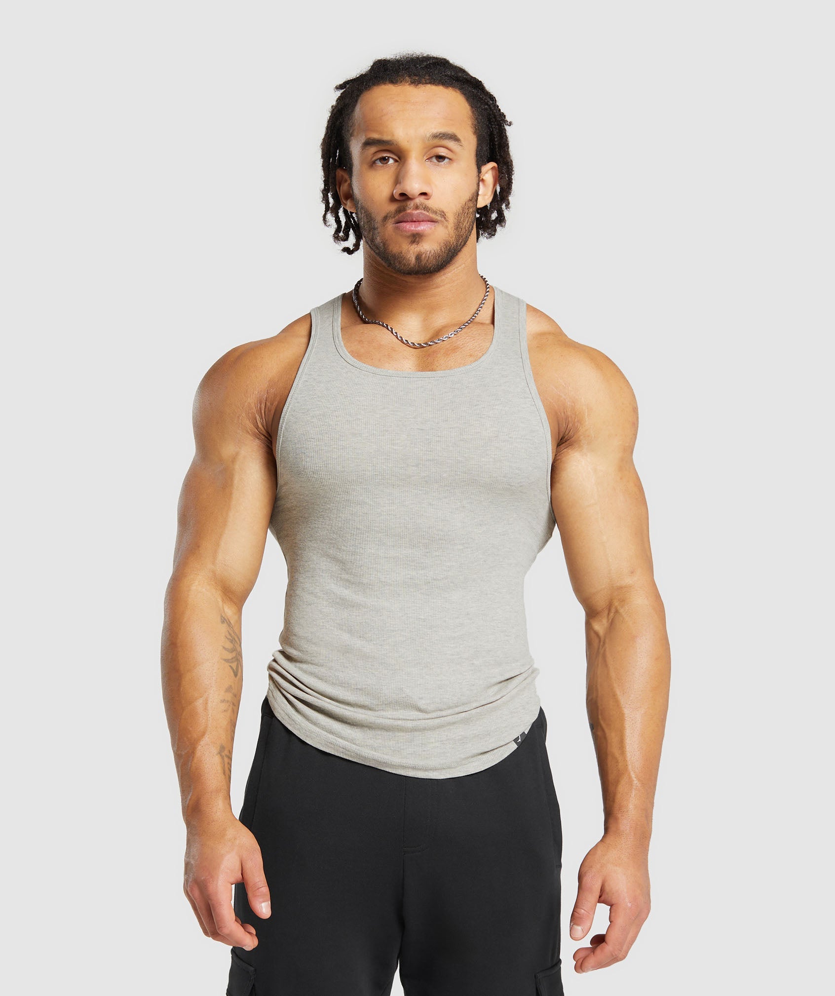 Ribbed Tank 3 Pack in Stone Grey Marl/Stone Grey Marl/Stone Grey Marl - view 1