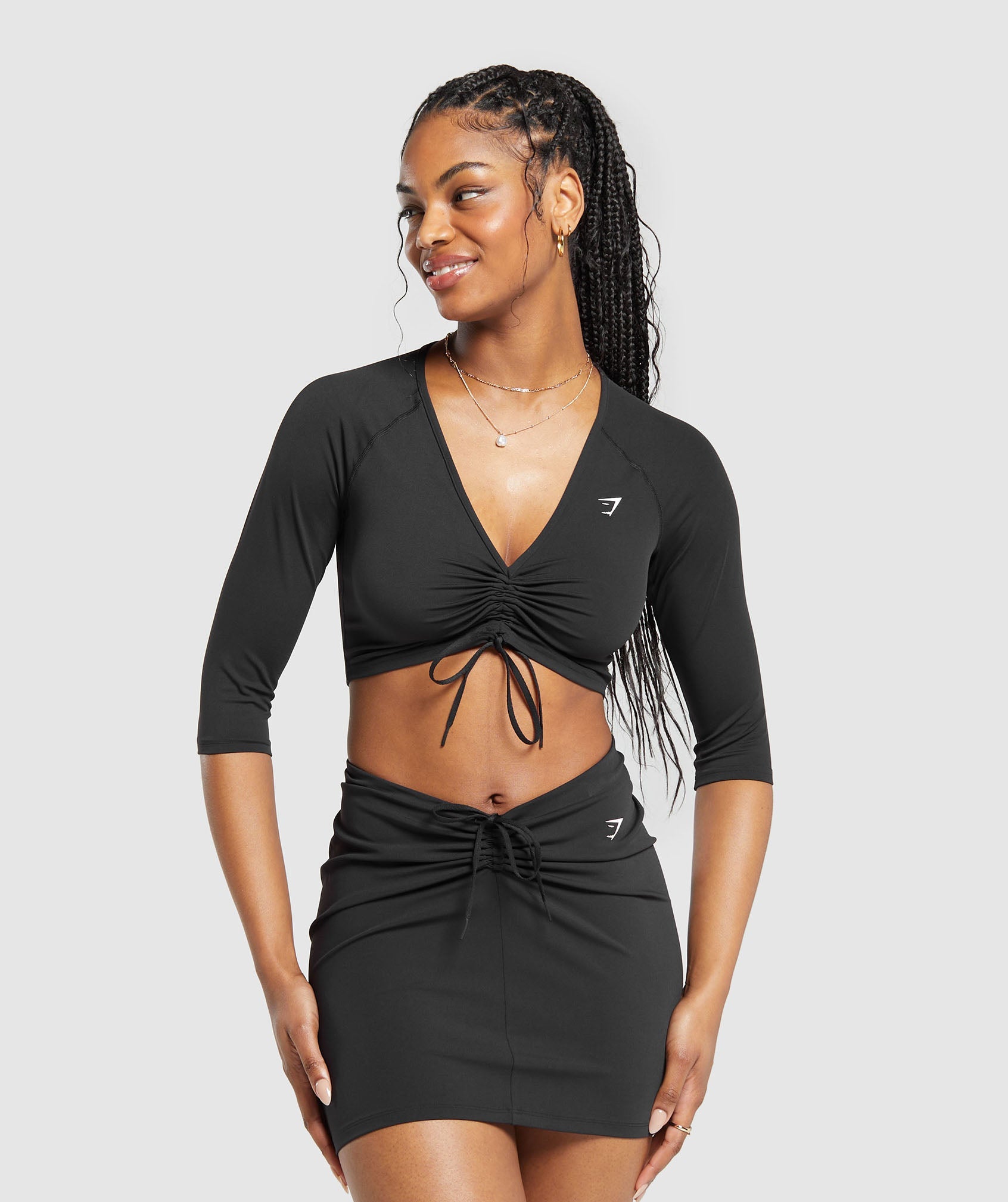 Ruche 3/4 Sleeve Crop Top