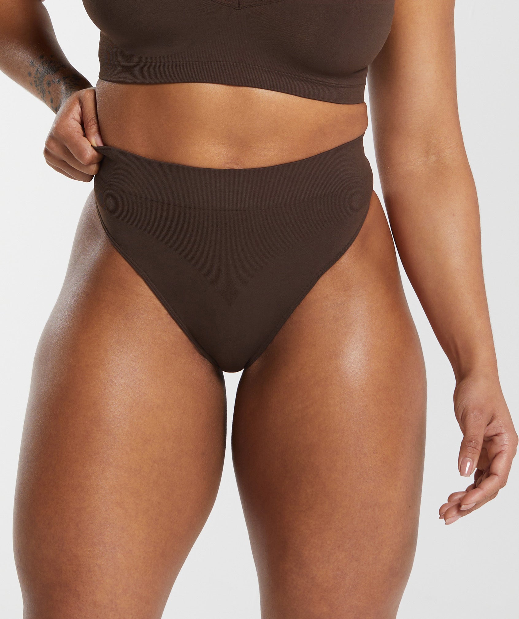 Seamless High Waisted Thong in Archive Brown - view 1