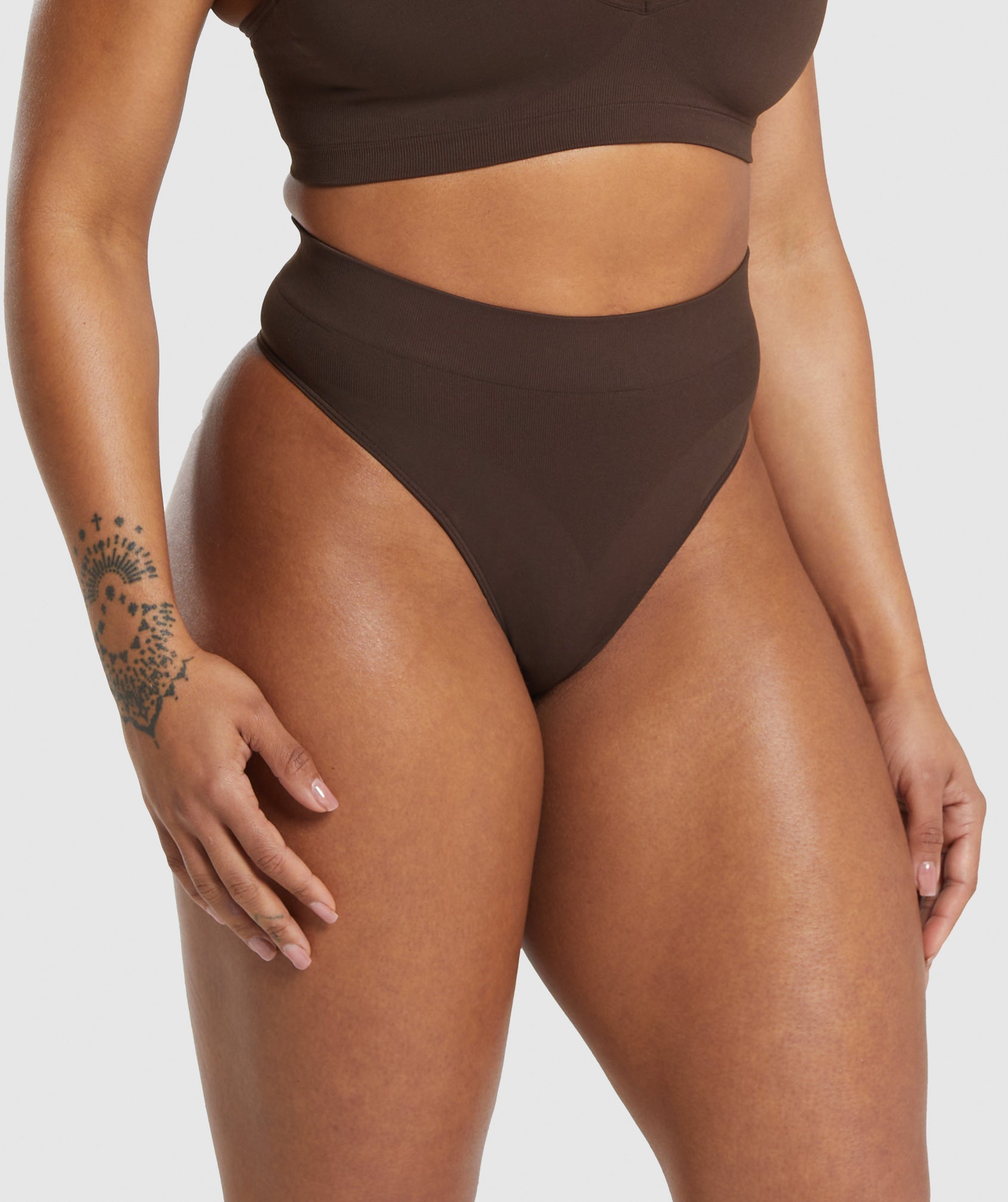 Seamless High Waisted Thong in Archive Brown - view 3