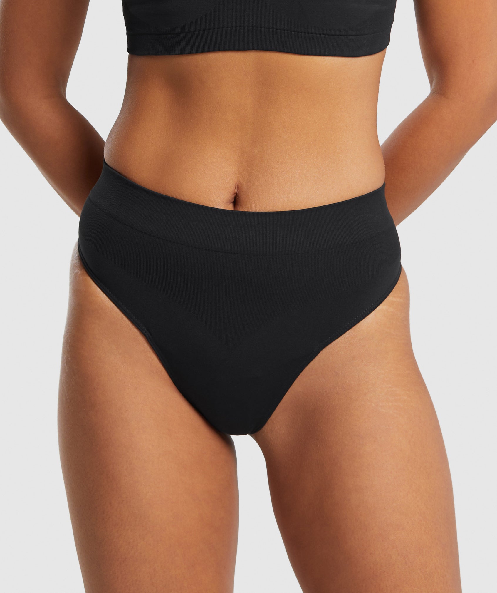 Seamless High Waisted Thong in Black - view 3