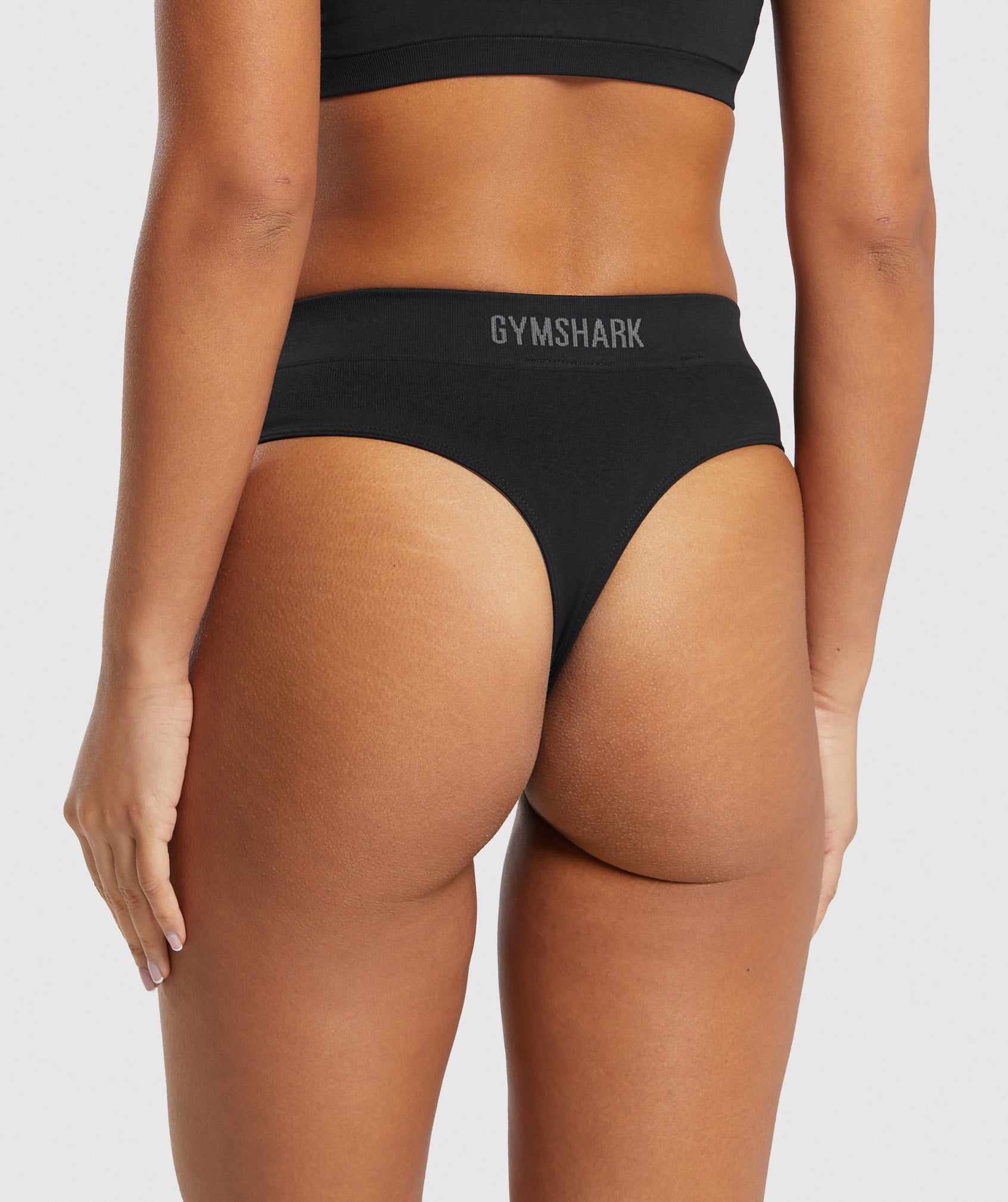 Seamless High Waisted Thong in Black - view 2