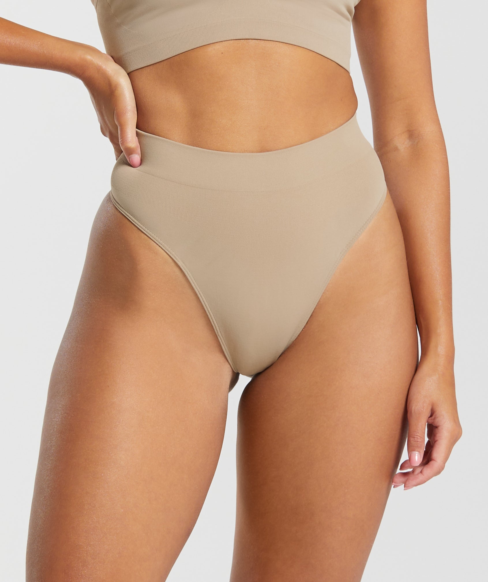 Seamless High Waisted Thong in Cement Brown