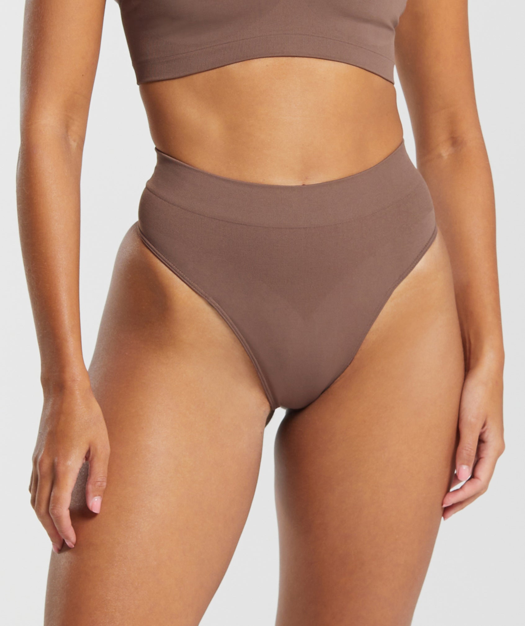 Seamless High Waisted Thong in Soft Brown
