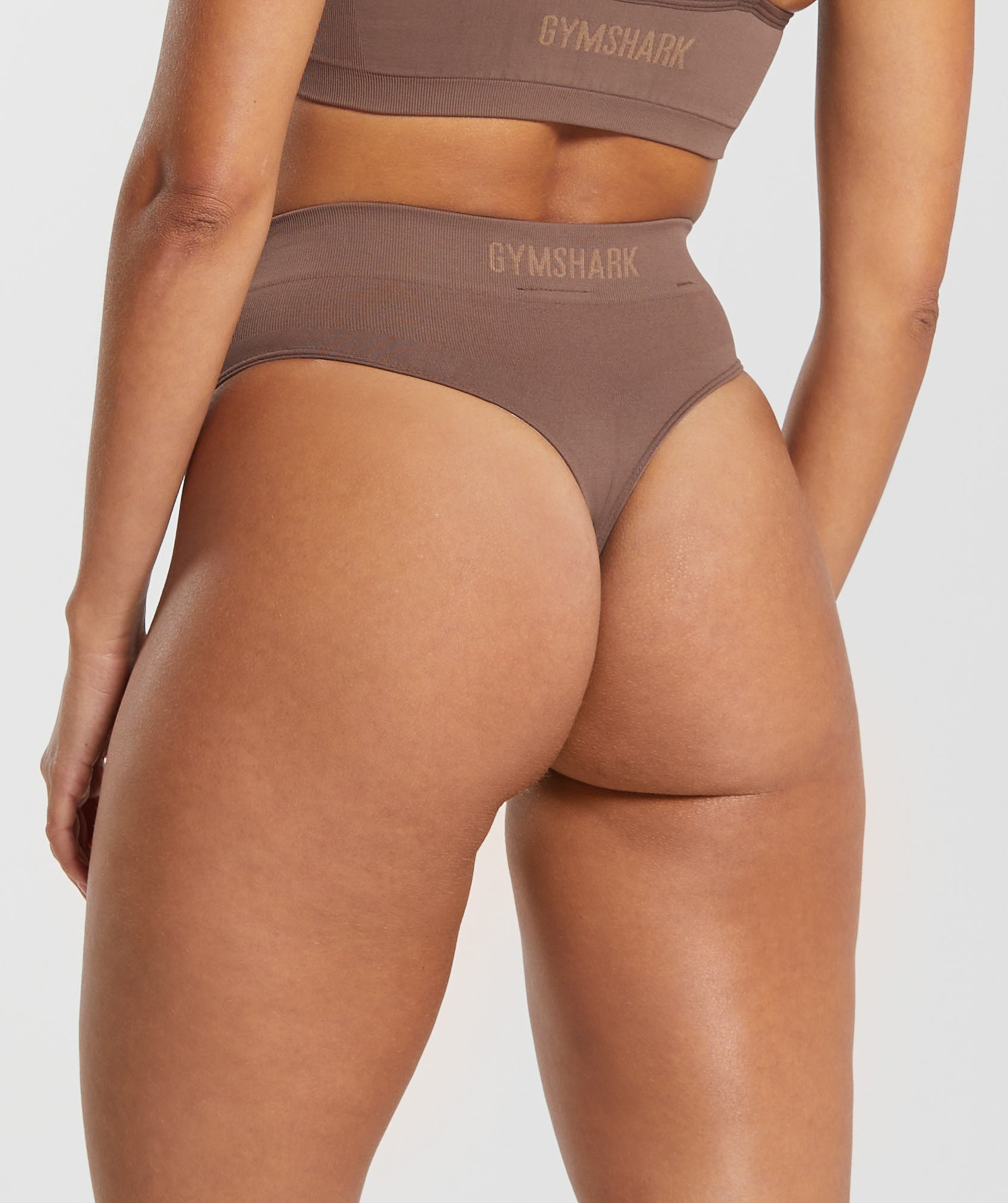 Seamless High Waisted Thong in Soft Brown - view 2