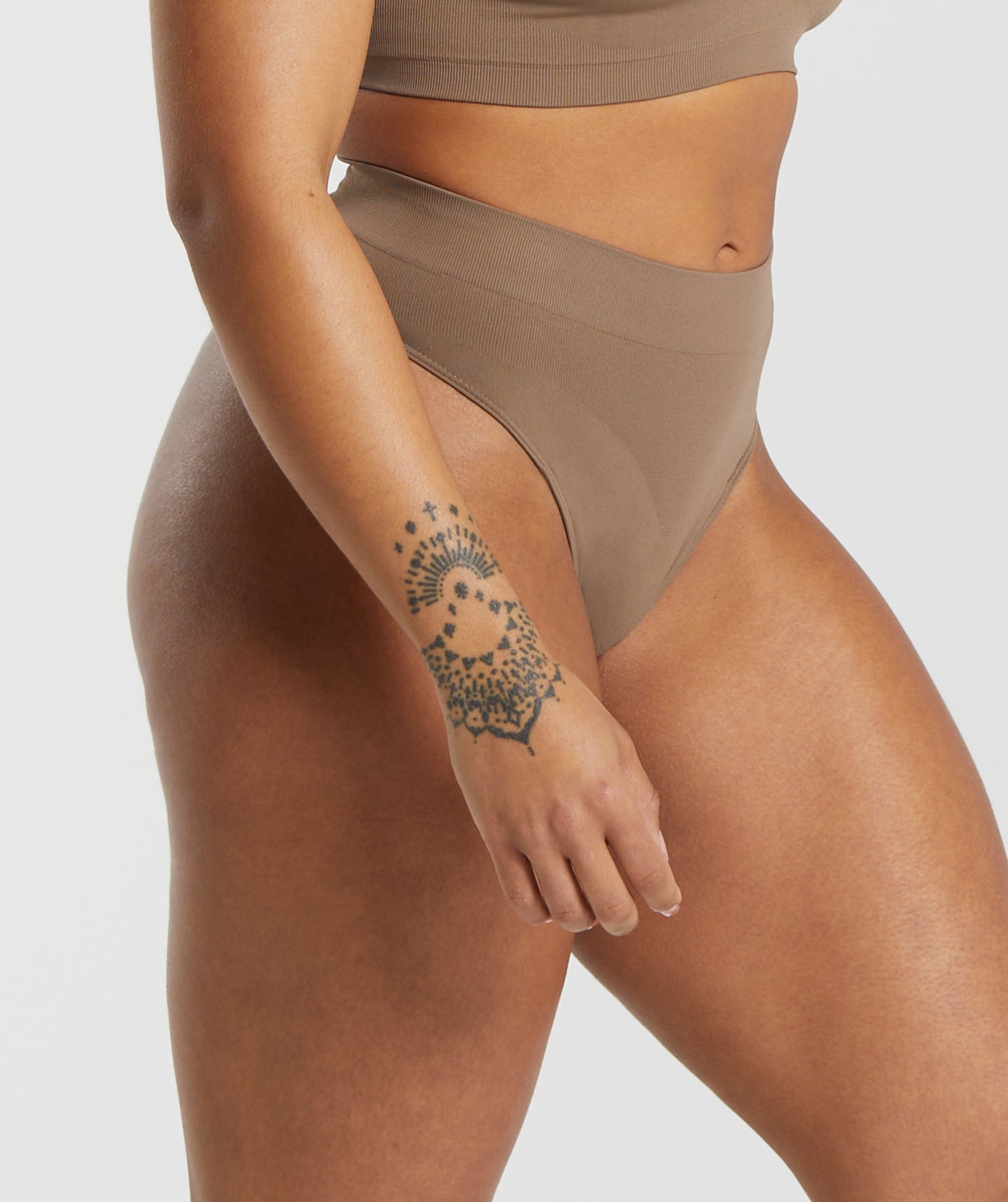 Seamless High Waisted Thong in Soul Brown - view 3