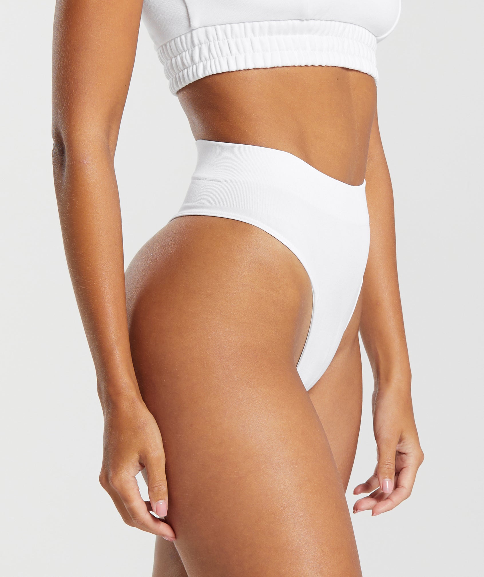 Seamless High Waisted Thong in White - view 3