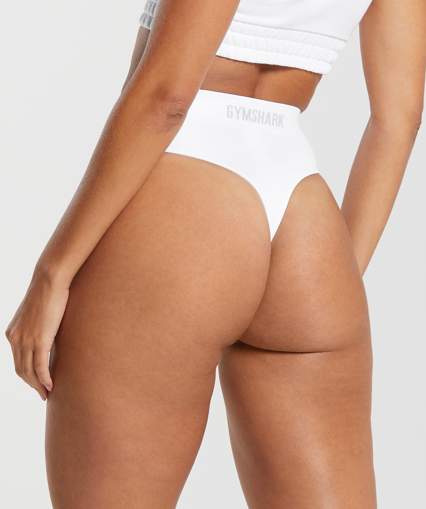 Seamless High Waisted Thong in White - view 2