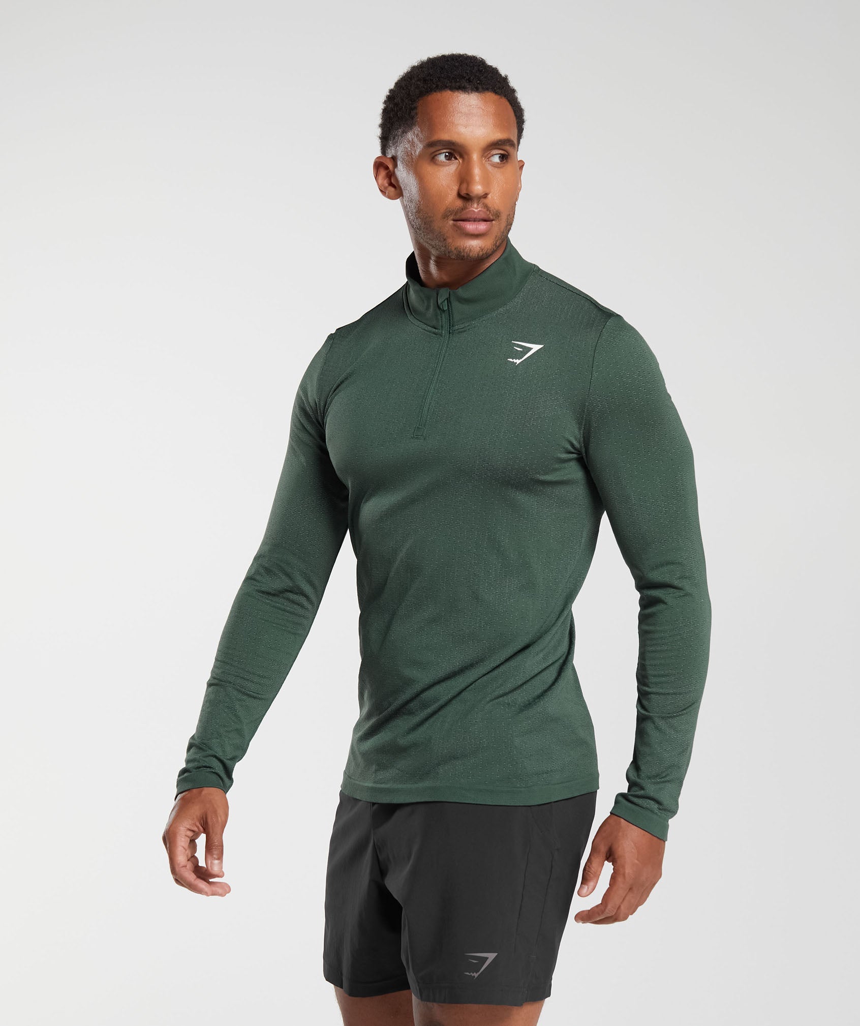 Sport Seamless 1/4 Zip in Fog Green/Black - view 3