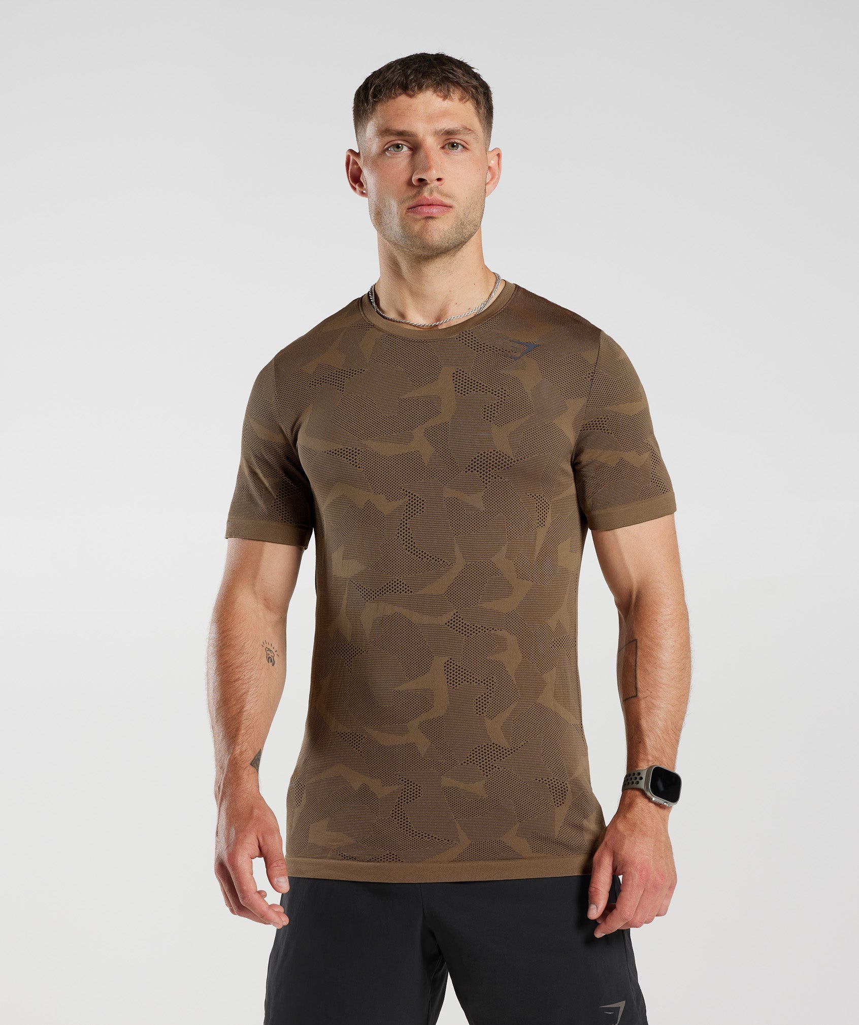 Gymshark Sport Seamless T-Shirt - Fossil Brown/Black | Gymshark
