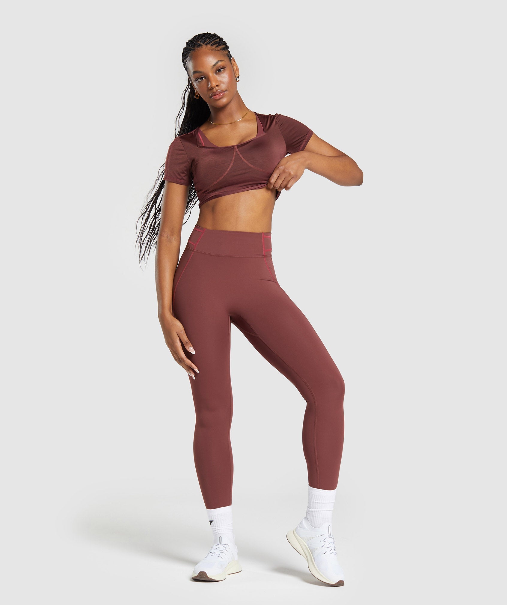 Stitch Feature Crop Top in Burgundy Brown - view 4