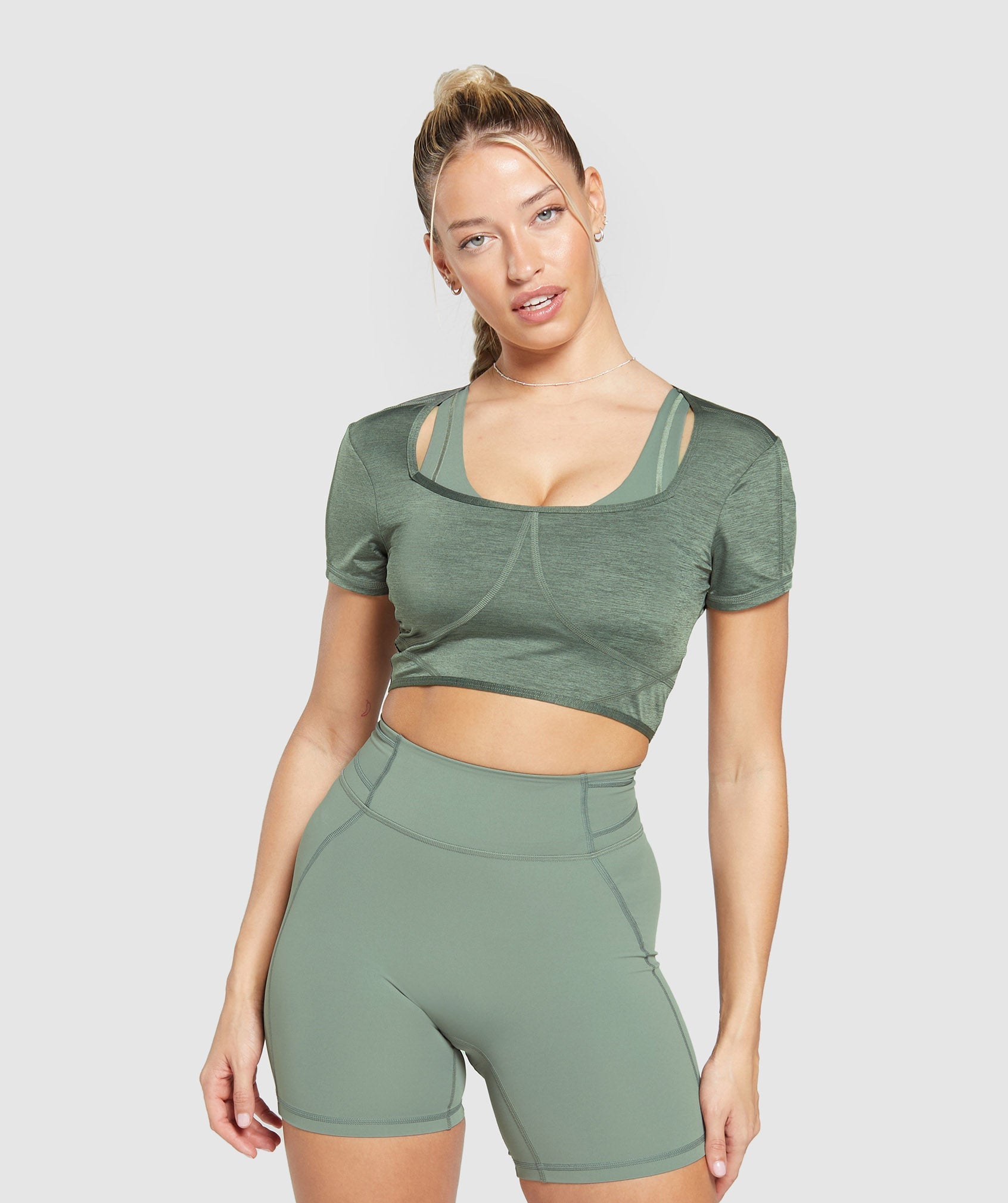 Stitch Feature Crop Top in Unit Green