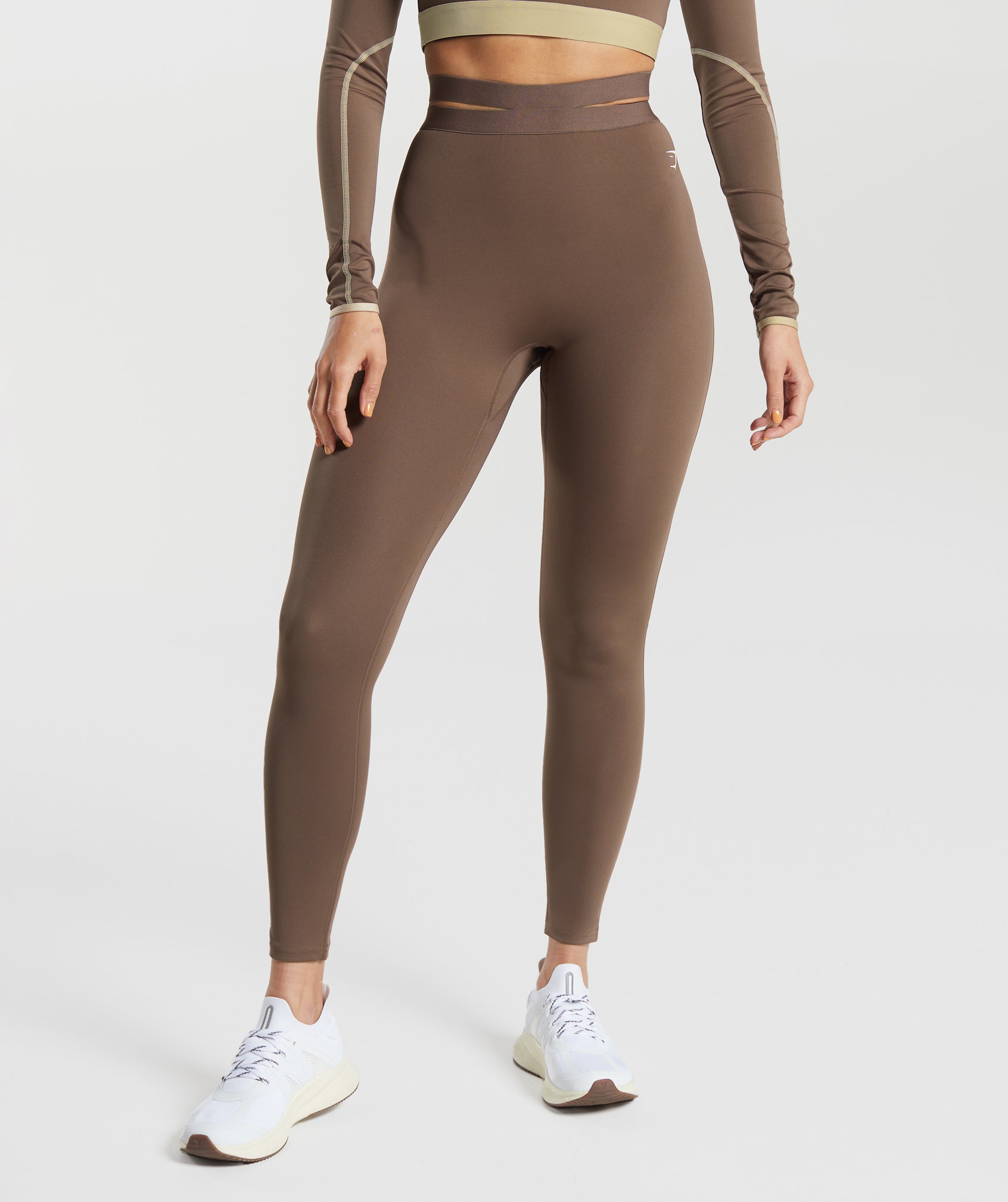 Strappy Waistband Leggings in Soft Brown