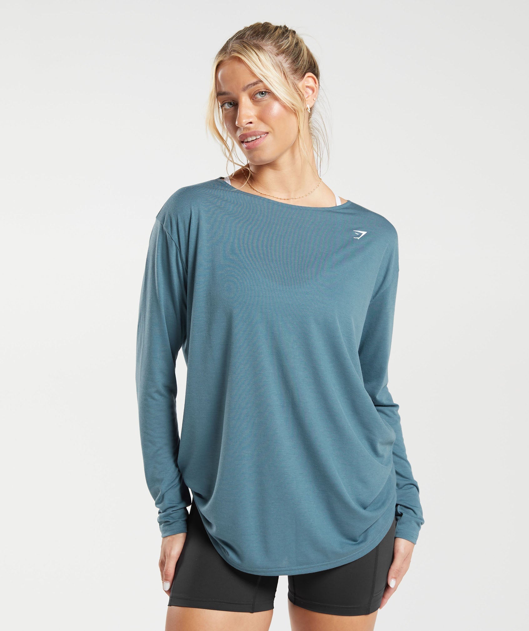 Super Soft Cut-Out Long Sleeve Top in Denim Teal - view 1