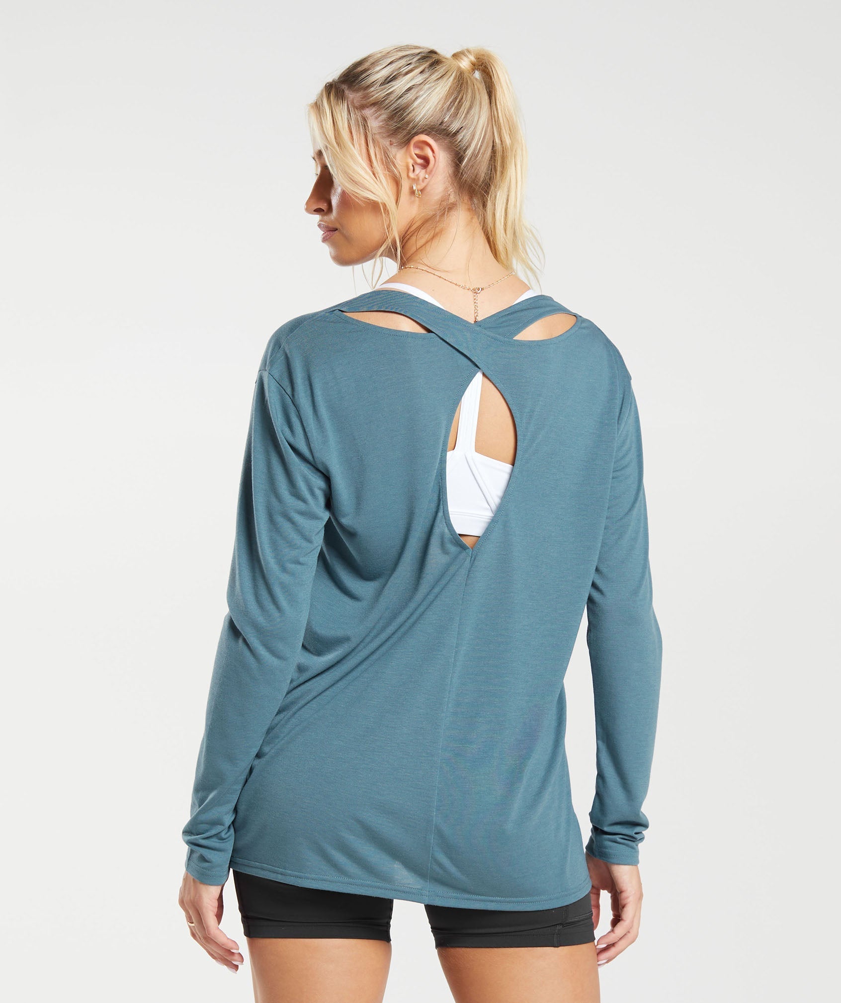 Super Soft Cut-Out Long Sleeve Top in Denim Teal - view 2