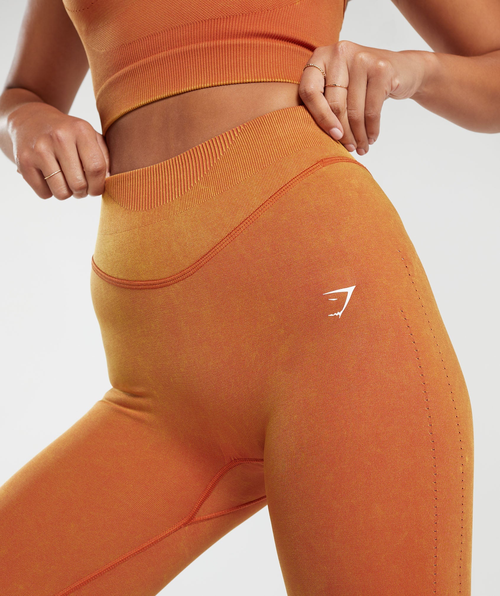 Orange Rib Detail Seamless Gym Leggings